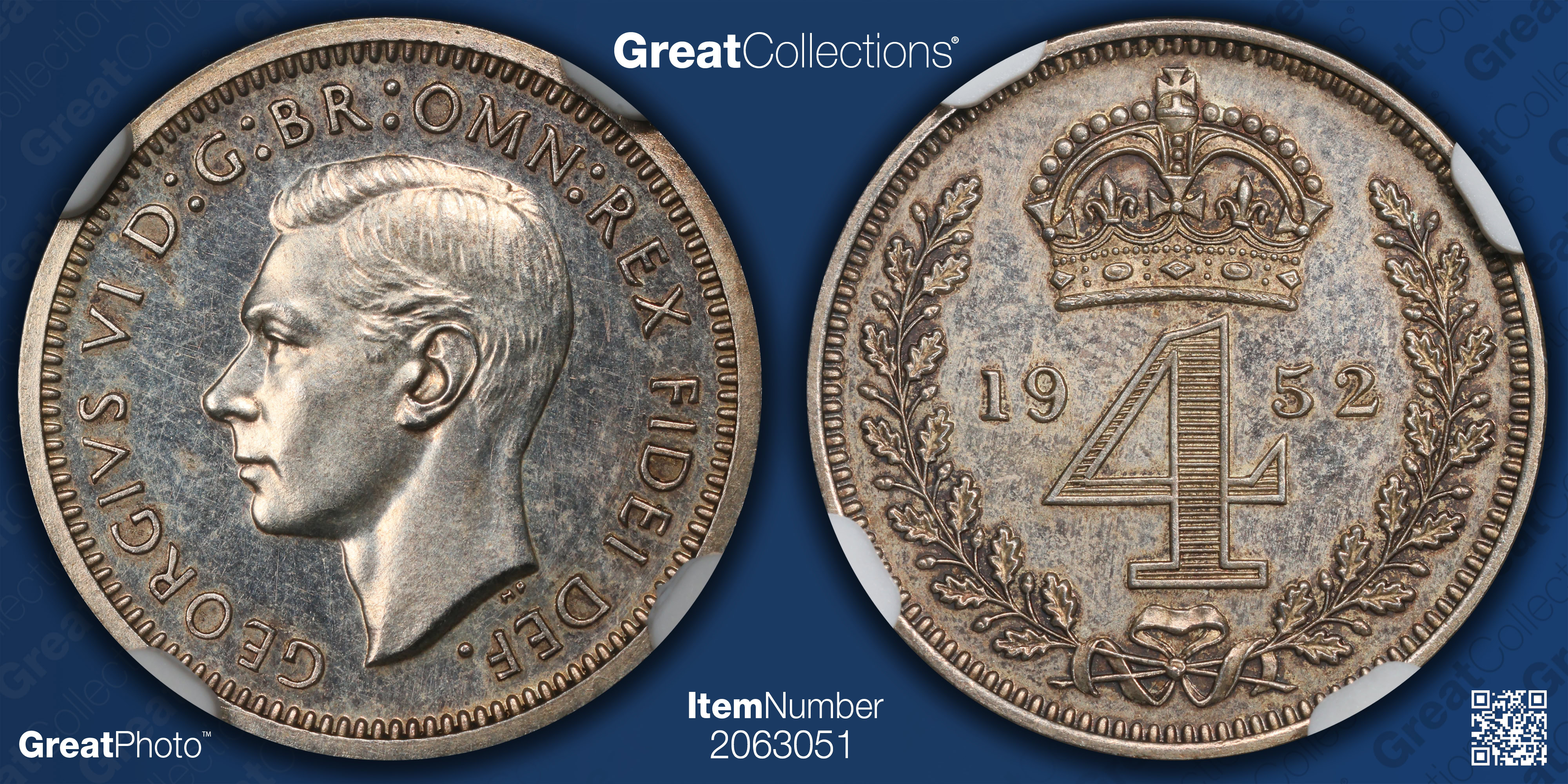 Great Britain 1952 Silver Maundy 4 Pence KM-874 NGC MS-62 (Item