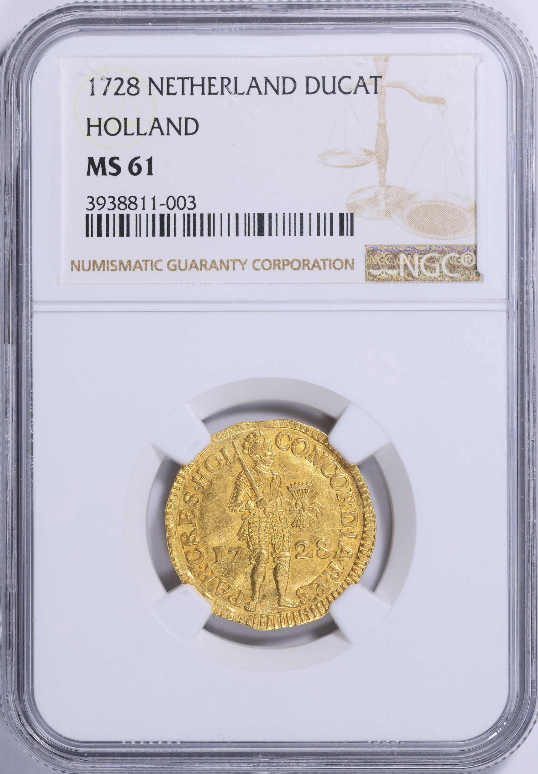 Netherlands - Holland 1728 Gold Ducat KM-12.2 NGC MS-61 (AGW