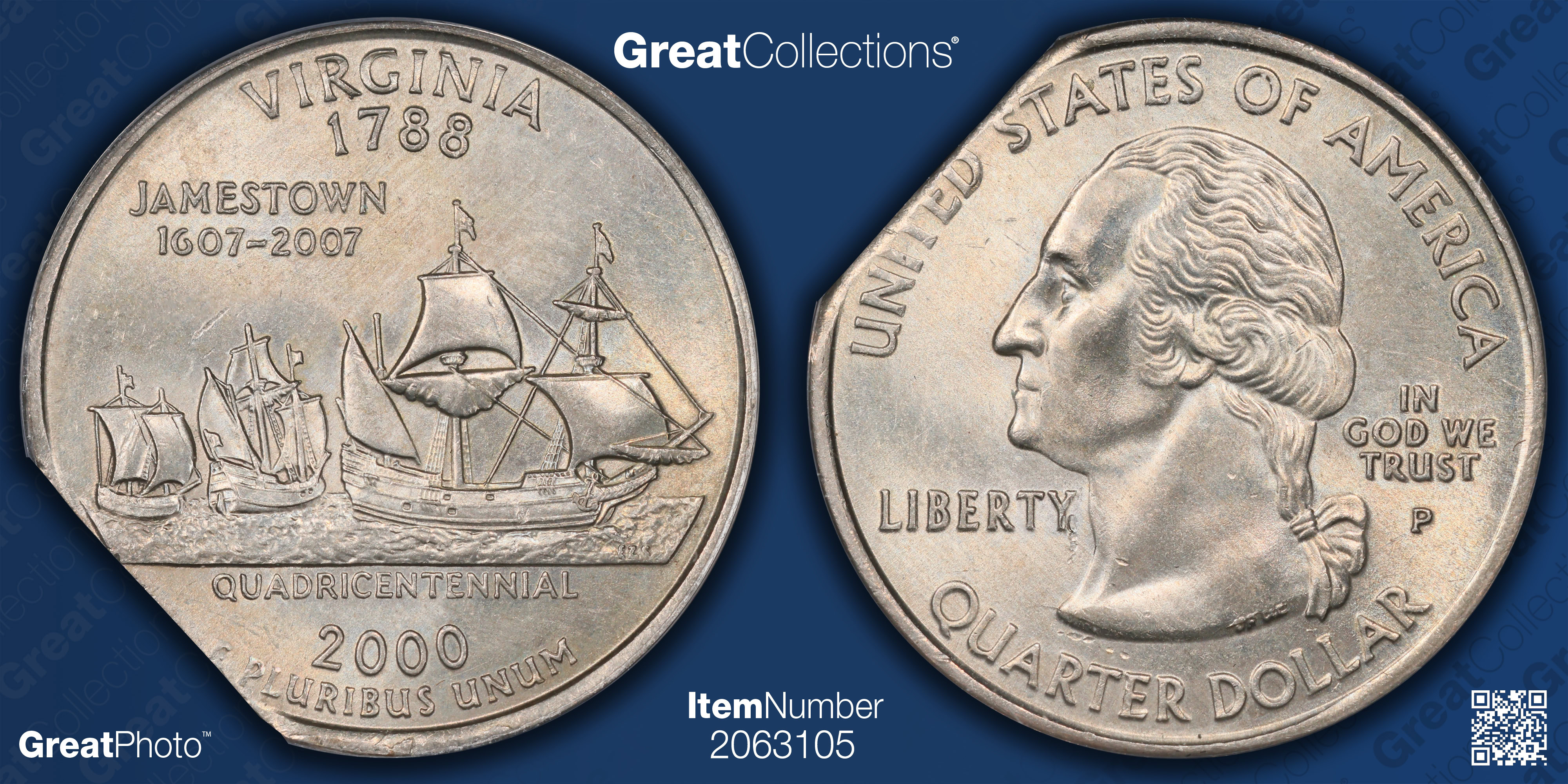 Mint Error 2000-P State Quarter Virginia Straight Clip 5.40 Grams ANACS ...