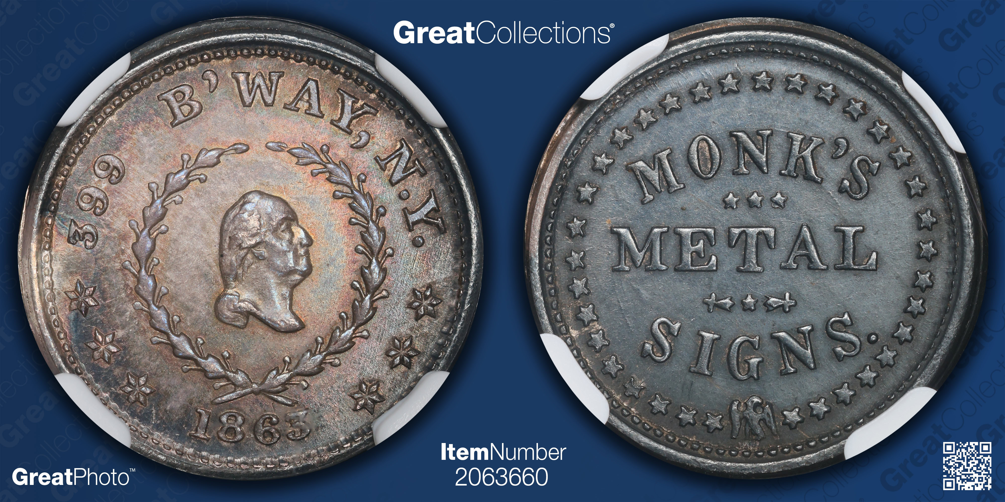 1863 New York City, New York Silver Washington - Monk's Metal
