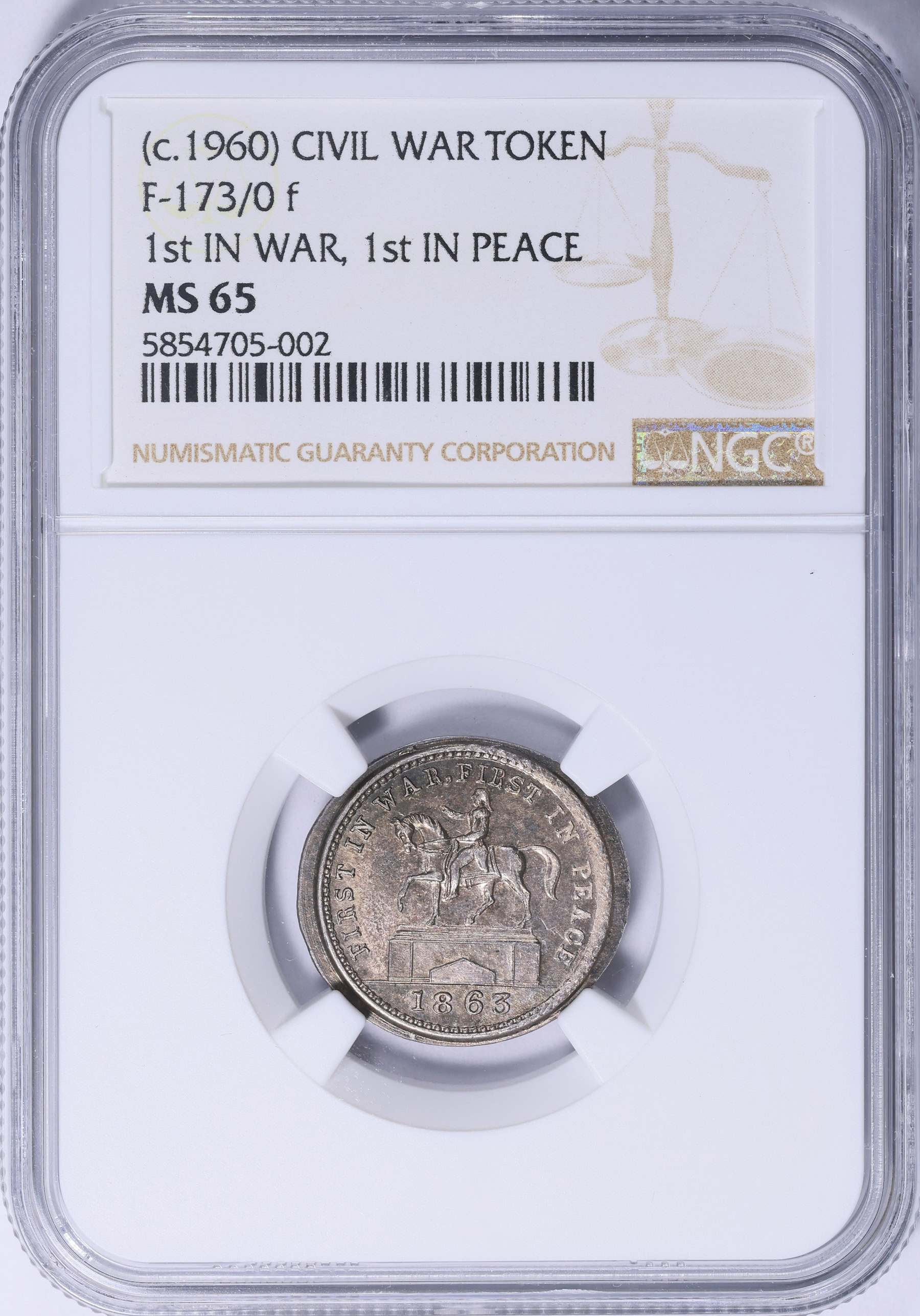 1863 (c.1960) Silver 1st in War, 1st in Peace Civil War Token