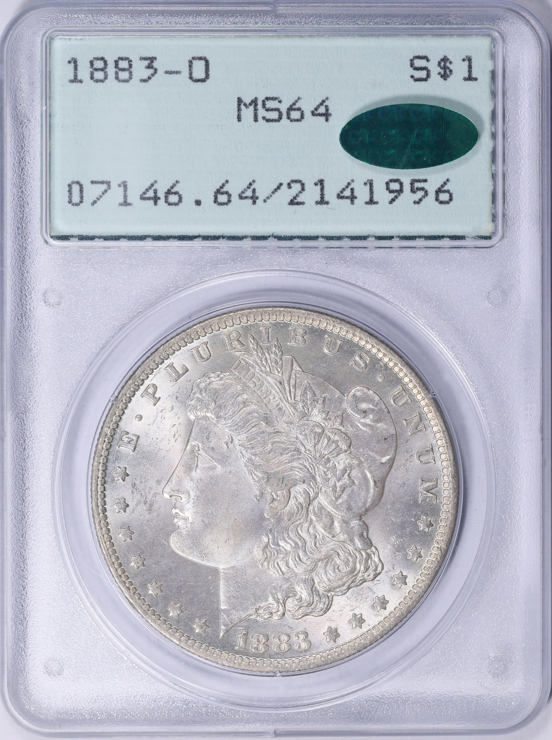 1883-O Morgan Silver Dollar PCGS MS-64 (CAC Green) OGH (1st Gen