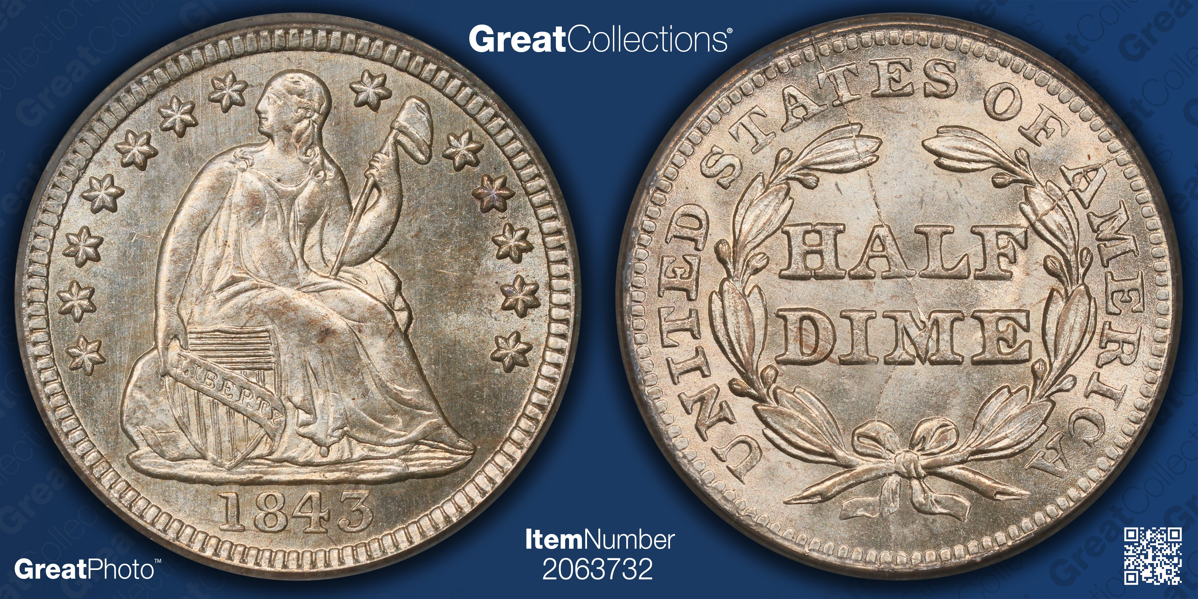 1843 Seated Liberty Half Dime PCGS MS-66 OGH (Item 2063732