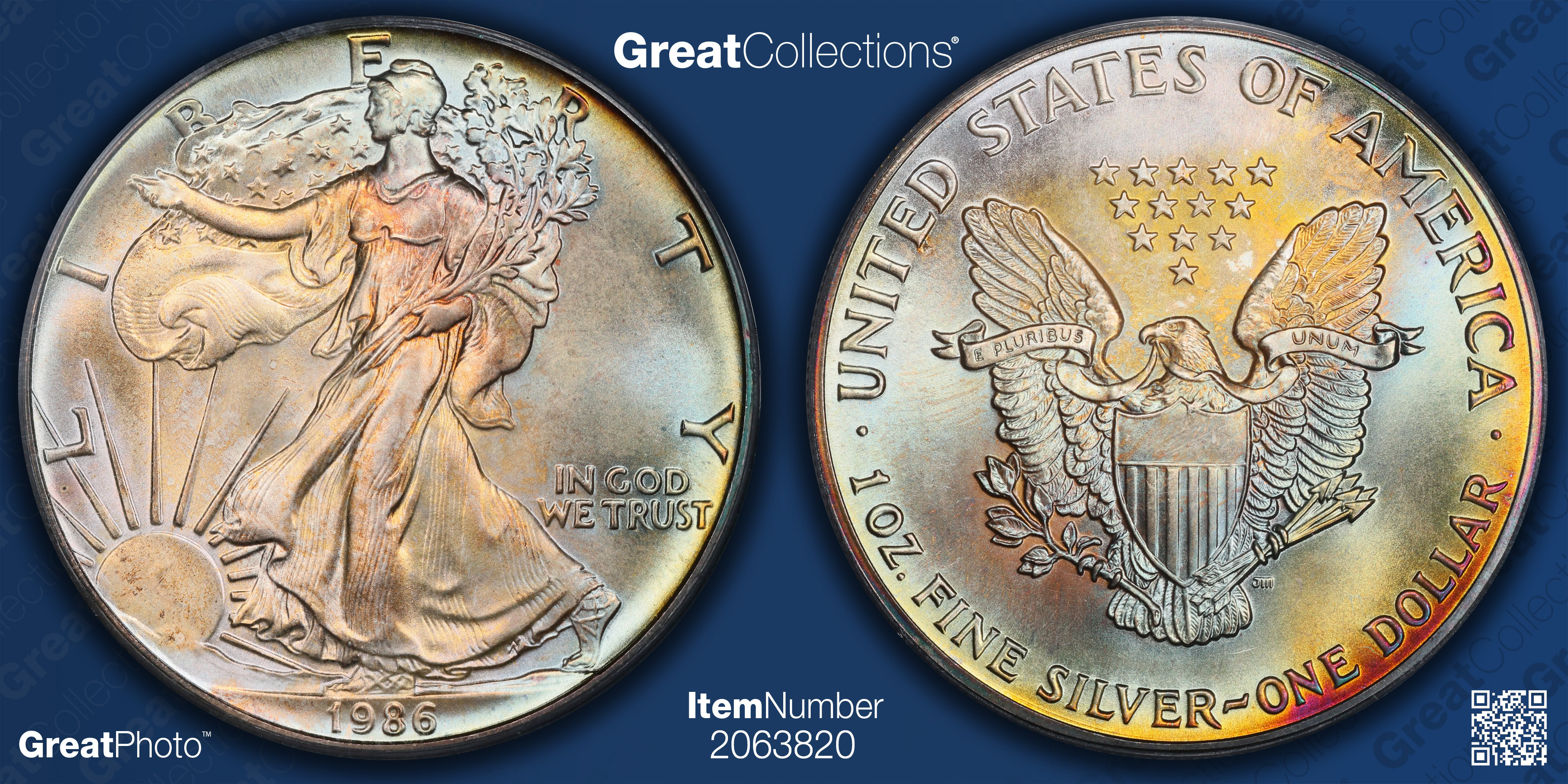 1986 $1 Silver Eagle PCGS MS-67 (Toned) (Item 2063820