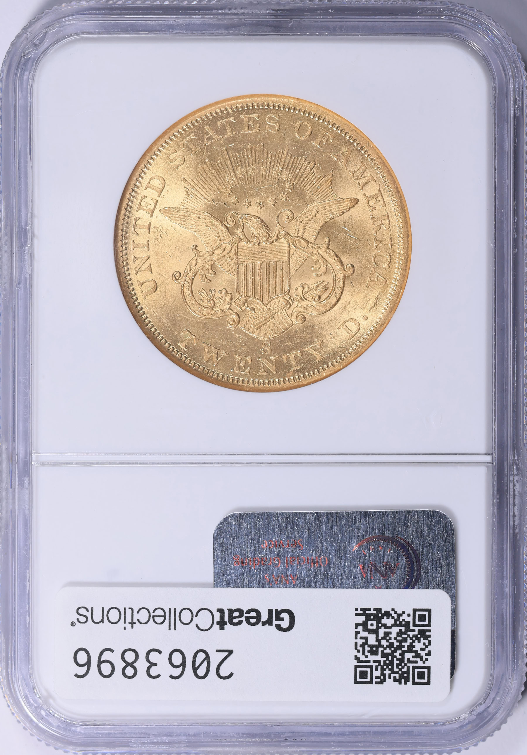 1855-S Liberty Gold Double Eagle Small S Shipwreck S.S. Republic