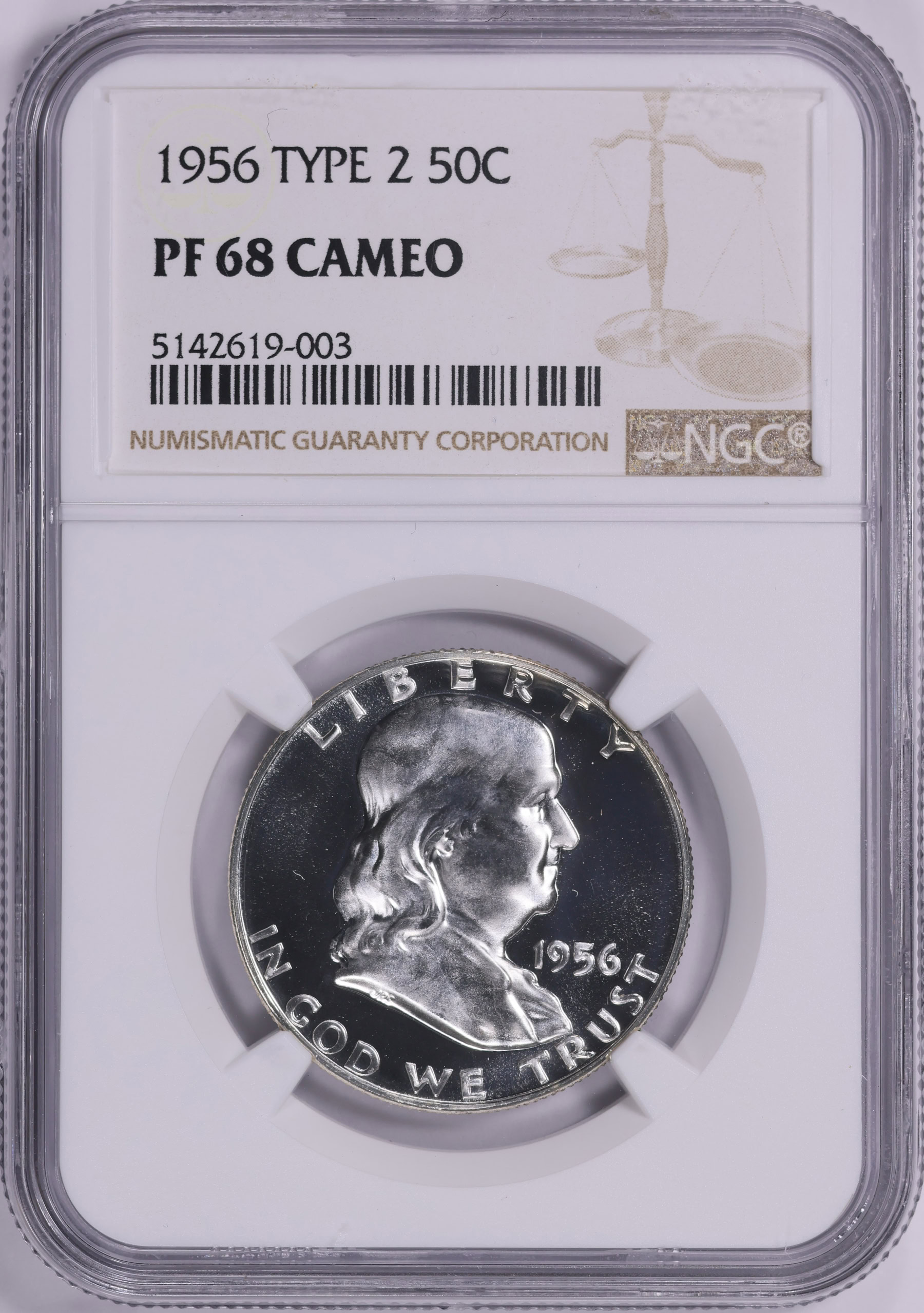 1956 Franklin Half Dollar Type 2 Ngc Proof 68 Cameo Item 2064020 
