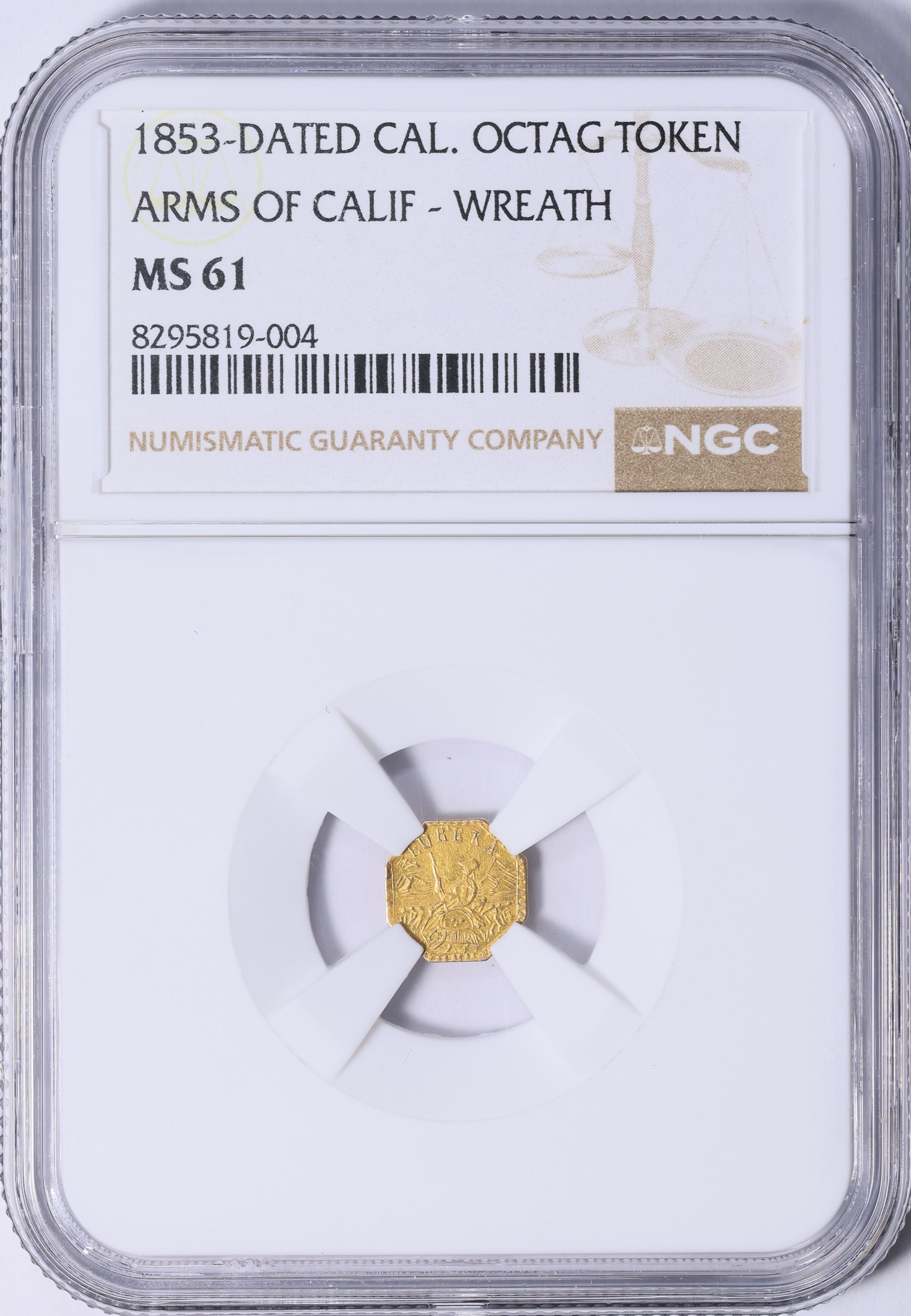 1853-Dated California Gold Token Octagonal Arms of California #1