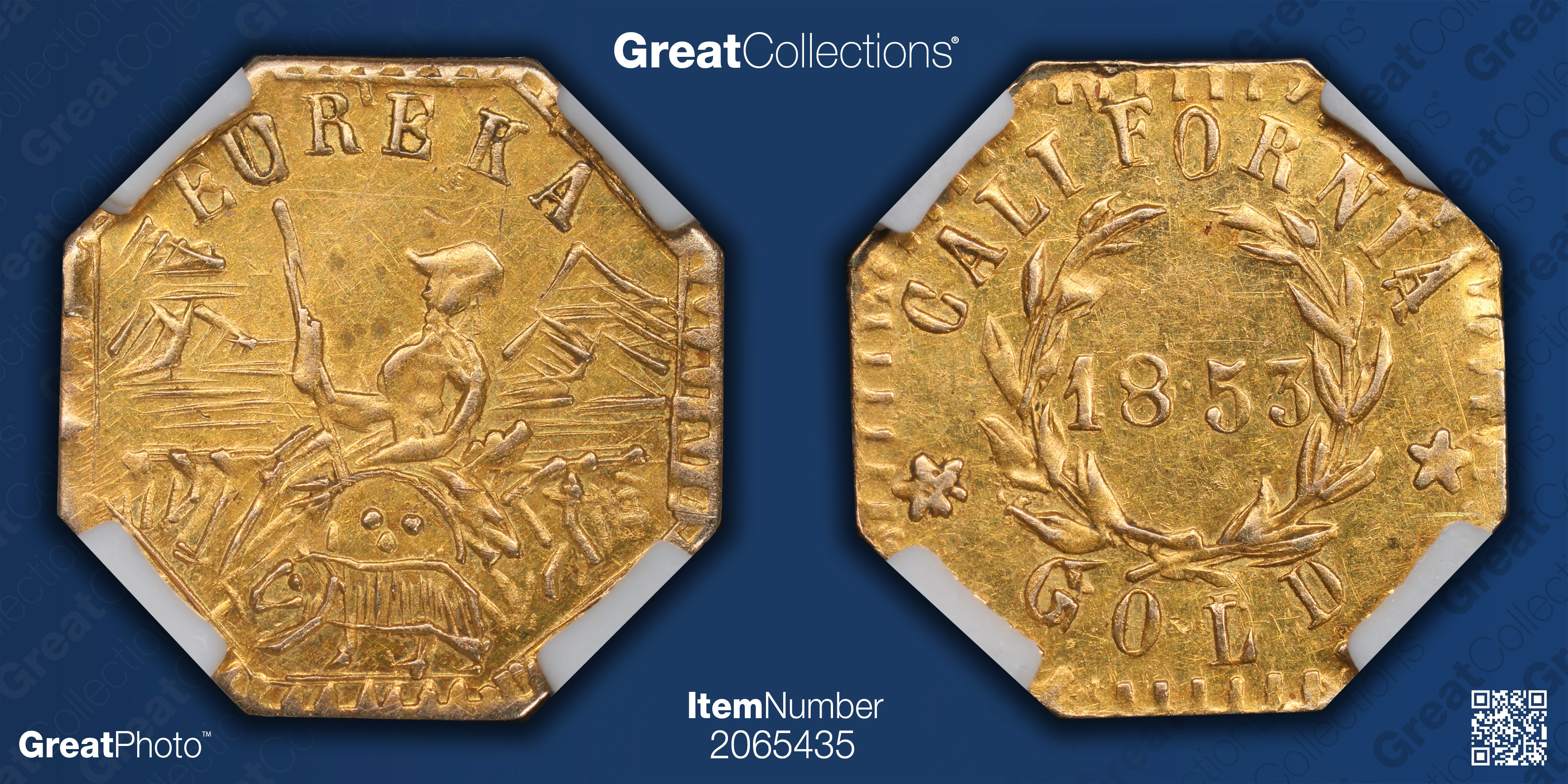 1853-Dated California Gold Token Octagonal Arms of California #1