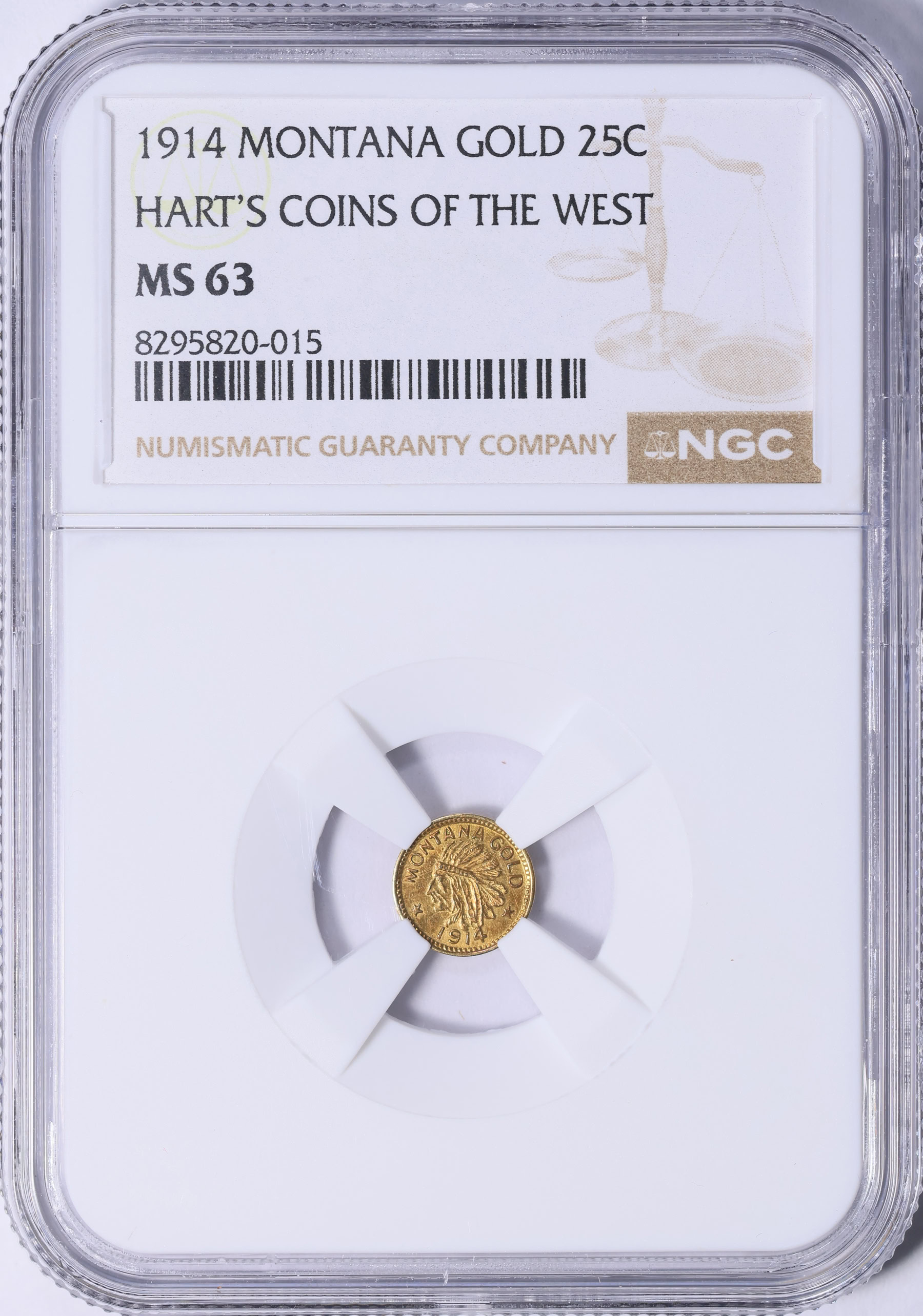 1914 25 Cents Montana Gold Token Hart's Coins of the West NGC MS