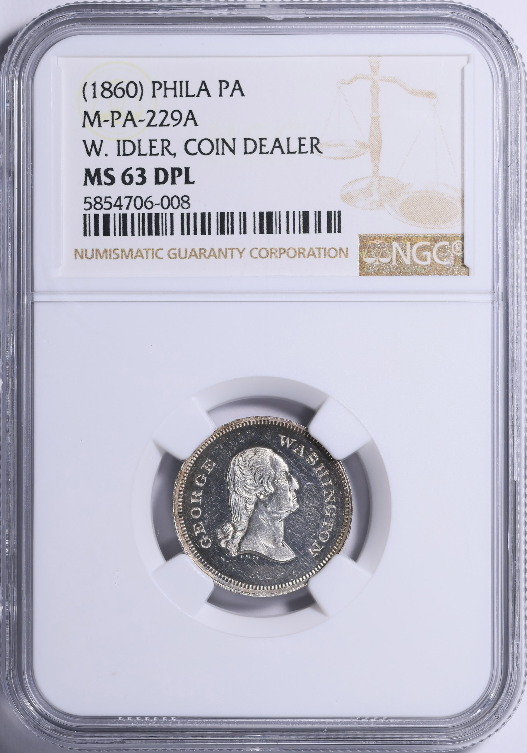 ND (1860) Philadelphia, Pennsylvania Silver Washington - W. Idler