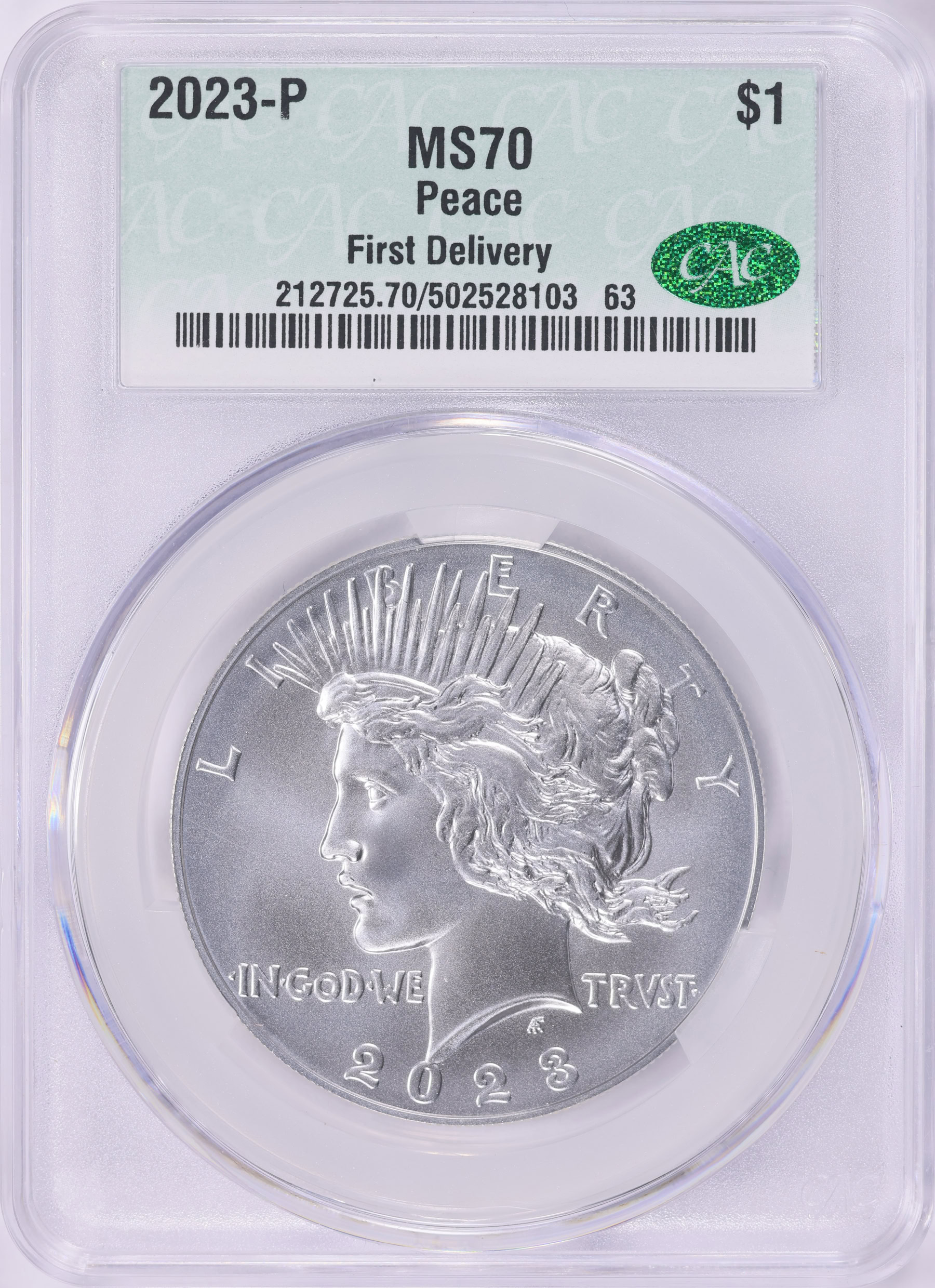 2023 Peace Silver Dollar First Delivery CACG MS-70 | CACG Cert