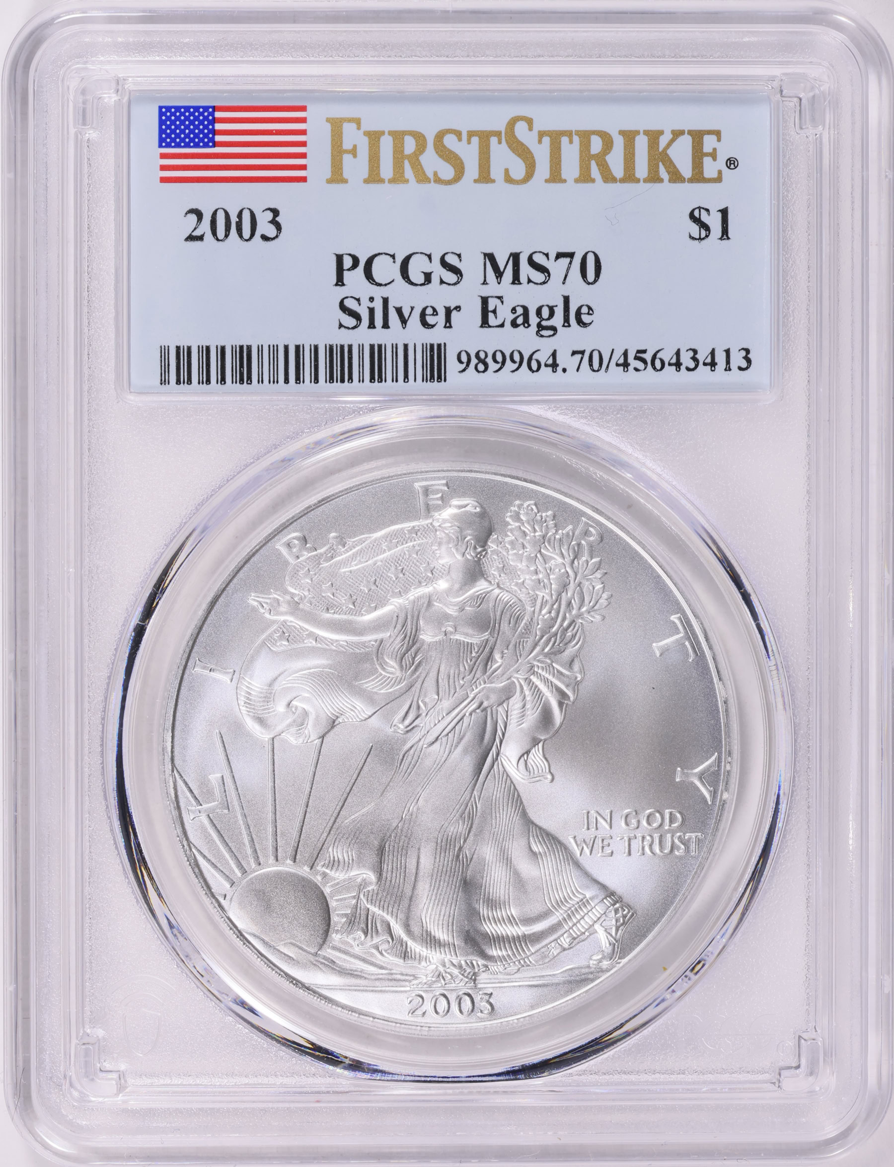 2003 $1 Silver Eagle First Strike PCGS MS-70 | PCGS Cert #45643413