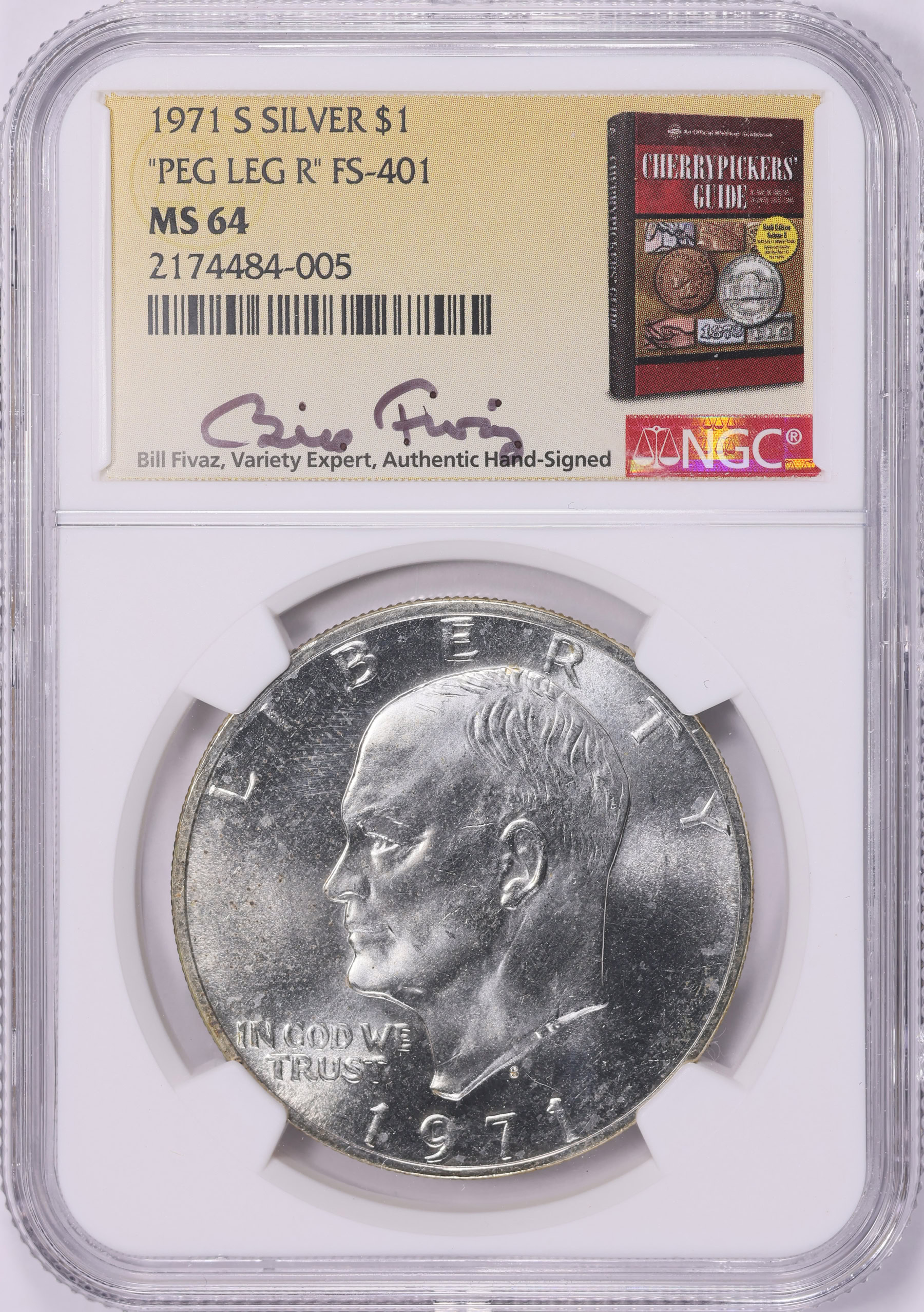 1971-S Eisenhower Dollar Silver Peg Leg FS-401 NGC MS-64 (Bill