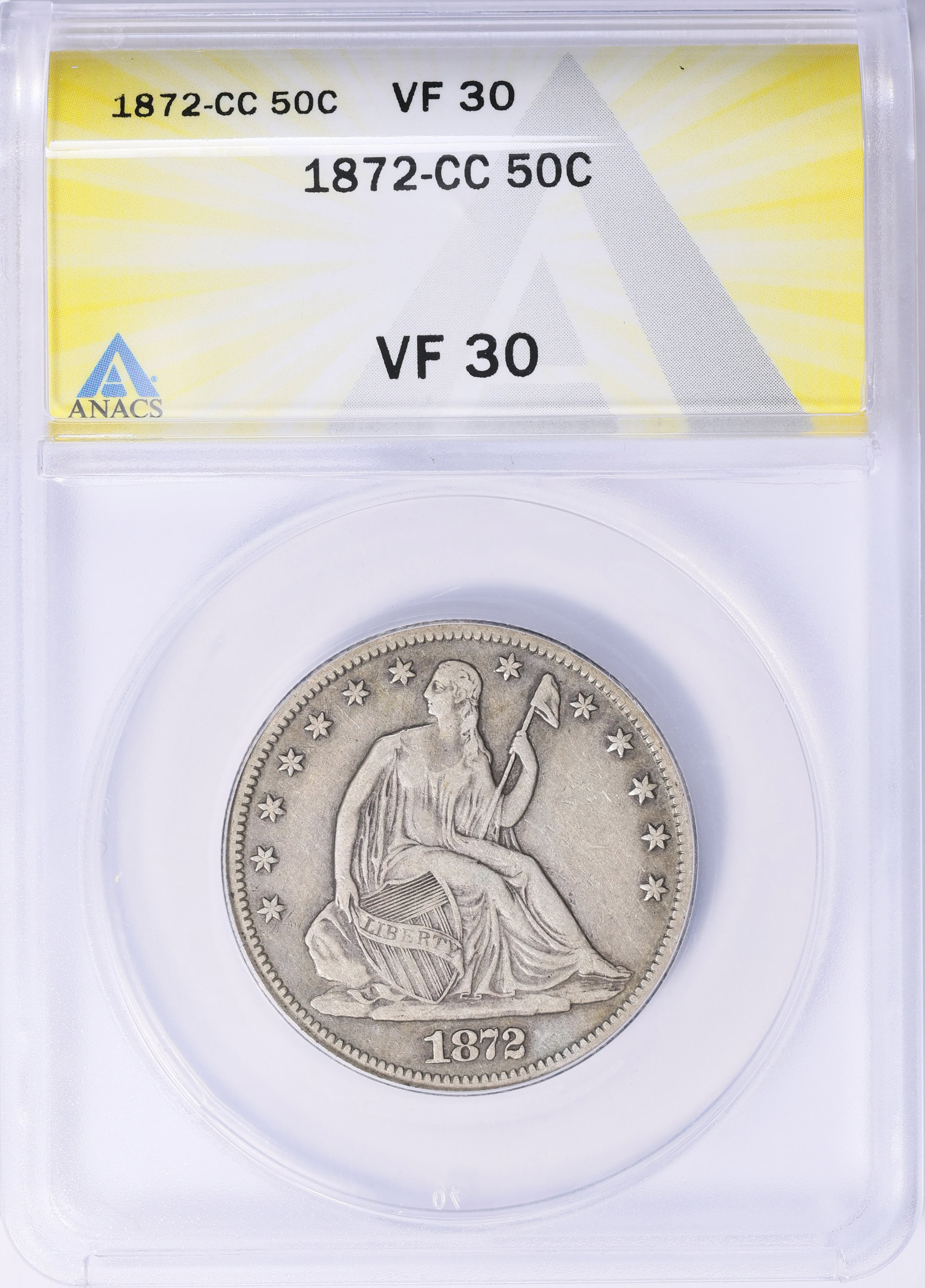 1872-CC Seated Liberty Half Dollar ANACS VF-30 (Item 2067708