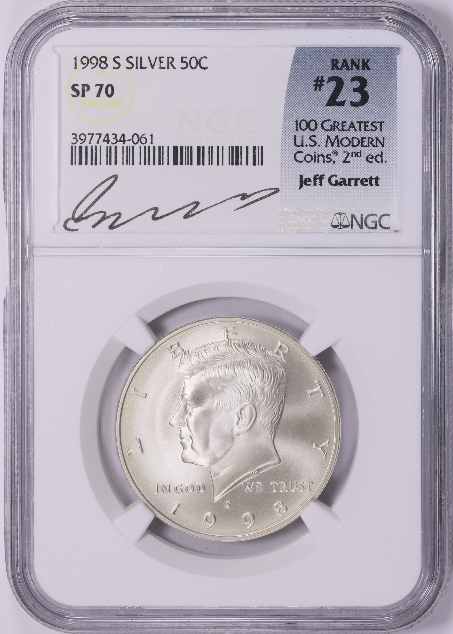 1998-S Kennedy Half Dollar Silver NGC SP-70 (100 Greatest Label