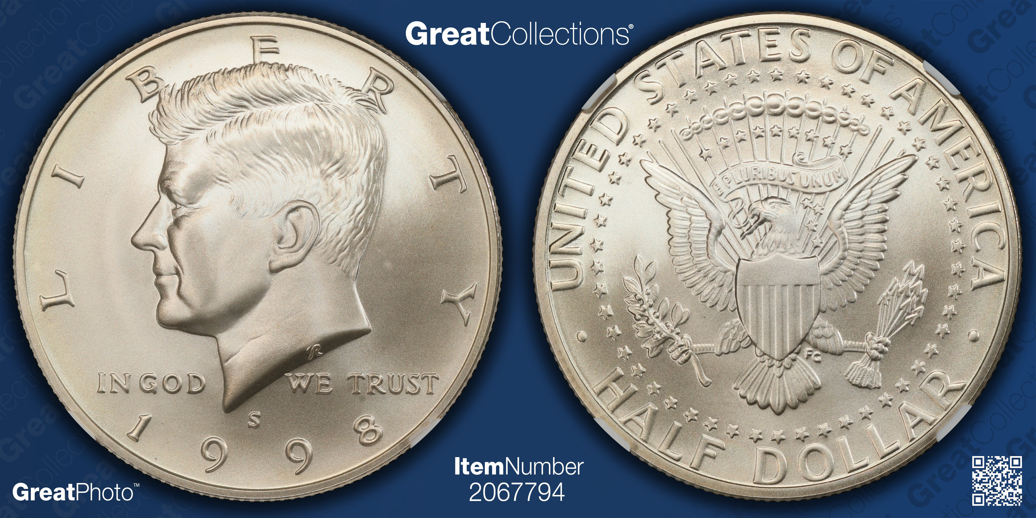 1998-S Kennedy Half Dollar Silver NGC SP-70 (100 Greatest Label