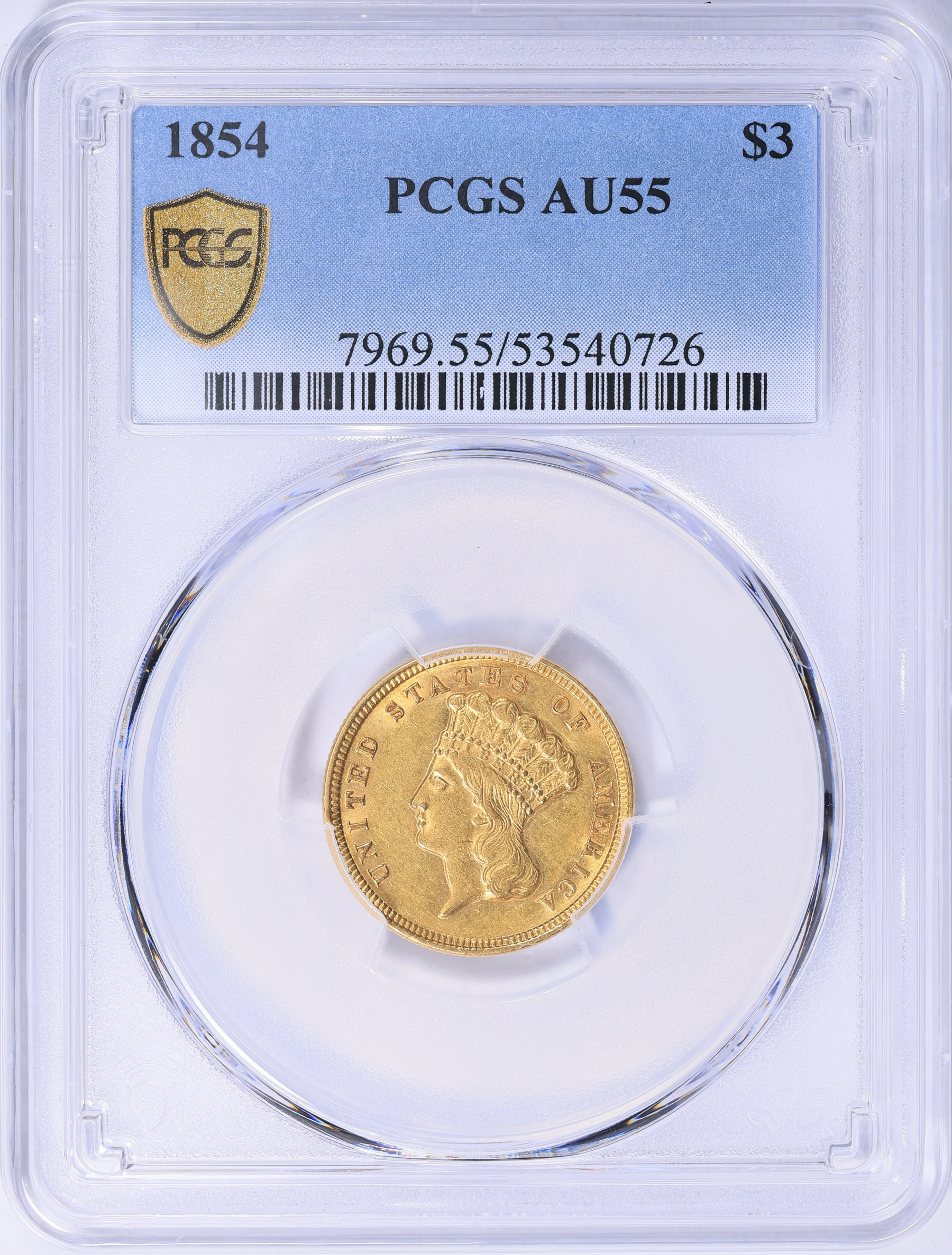 1854 Three-Dollar Gold Piece PCGS AU-55 (Item 2068249