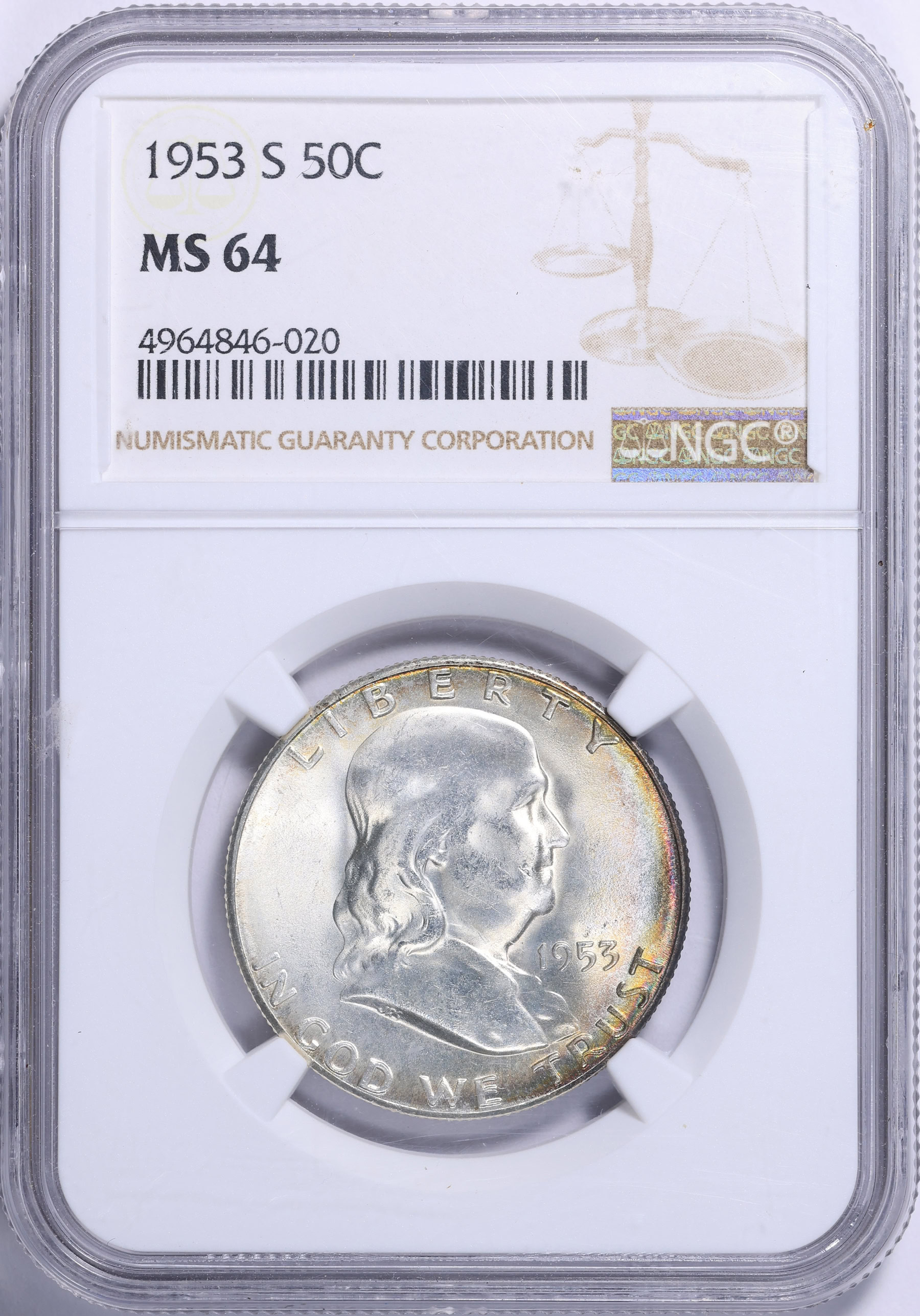 1953-S Franklin Half Dollar NGC MS-64 (Toned) (Item 2068395
