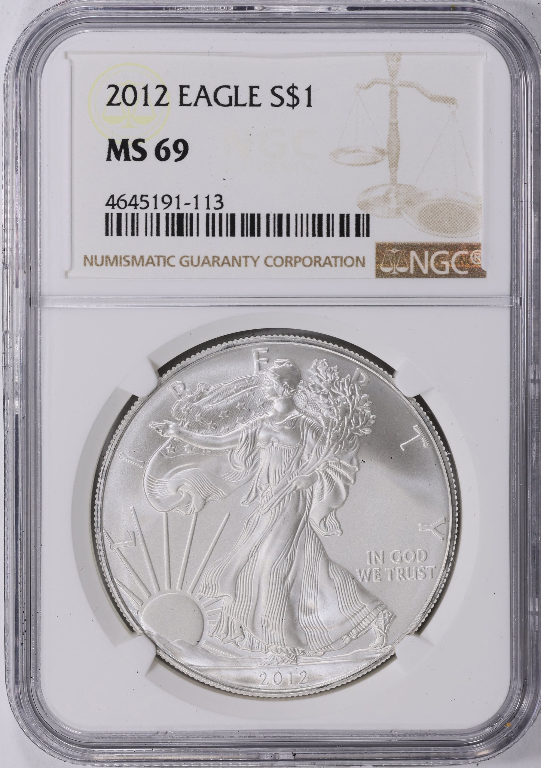 2012 $1 Silver Eagle NGC MS-69 (Item 2068456) | GreatCollections