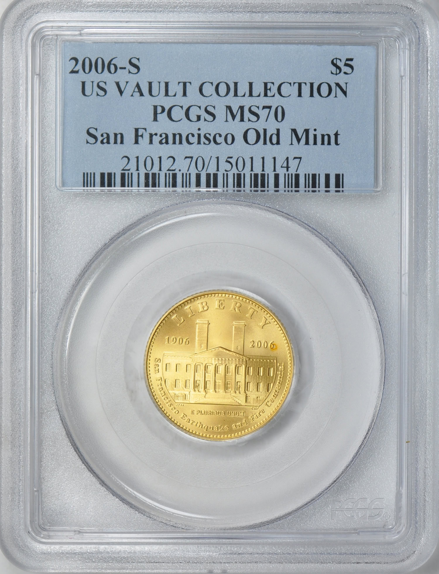 2006-S San Francisco Old Mint Centennial Gold $5 PCGS MS-70 (US