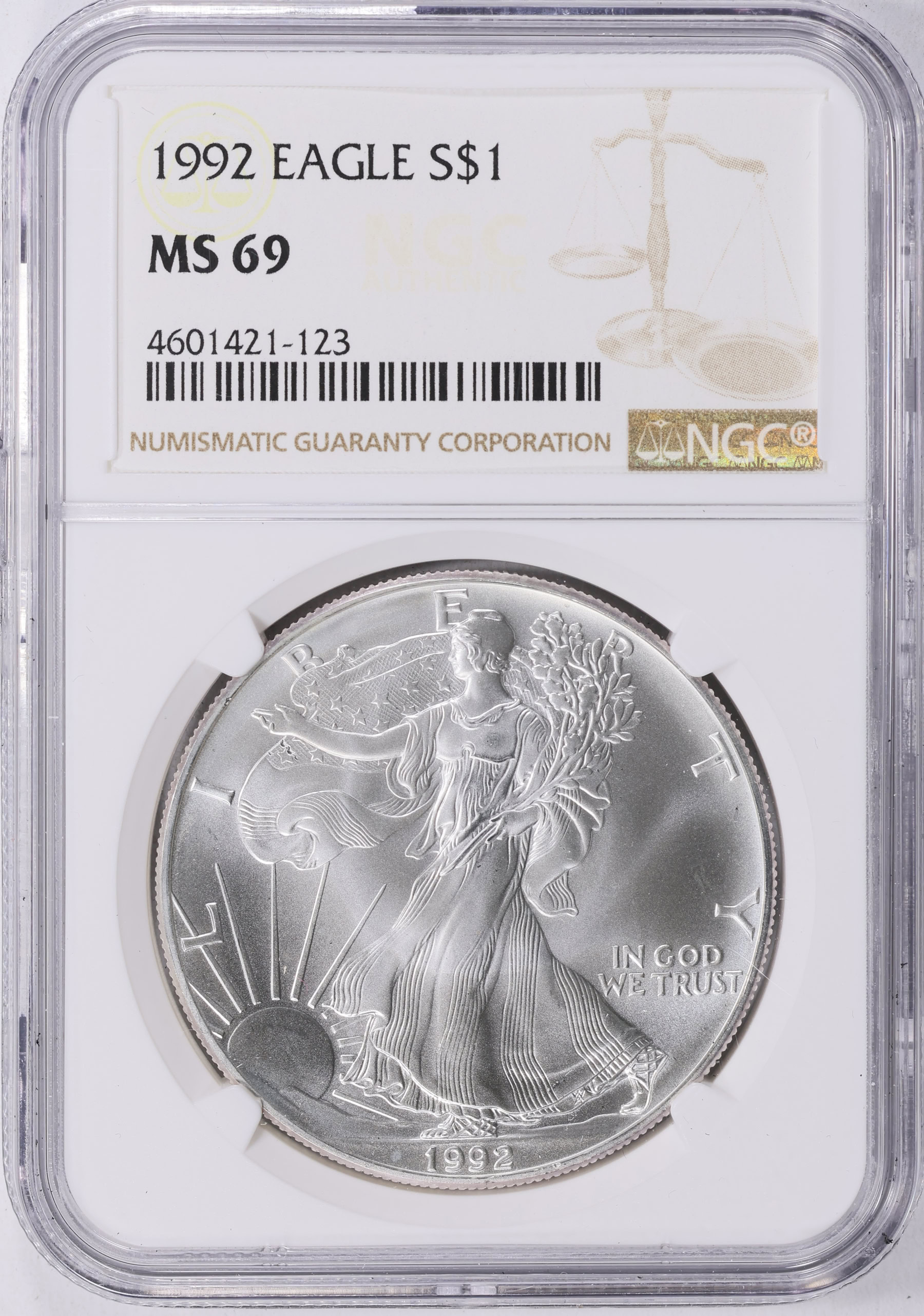 1992 $1 Silver Eagle NGC MS-69 (Item 2068514) | GreatCollections