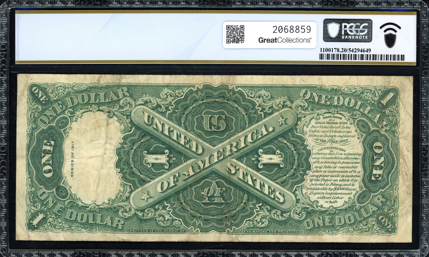 Mule Note Example Fr. 38m 1917 $1 Legal Tender Mule Note Elliott / White PCGS Banknote ...