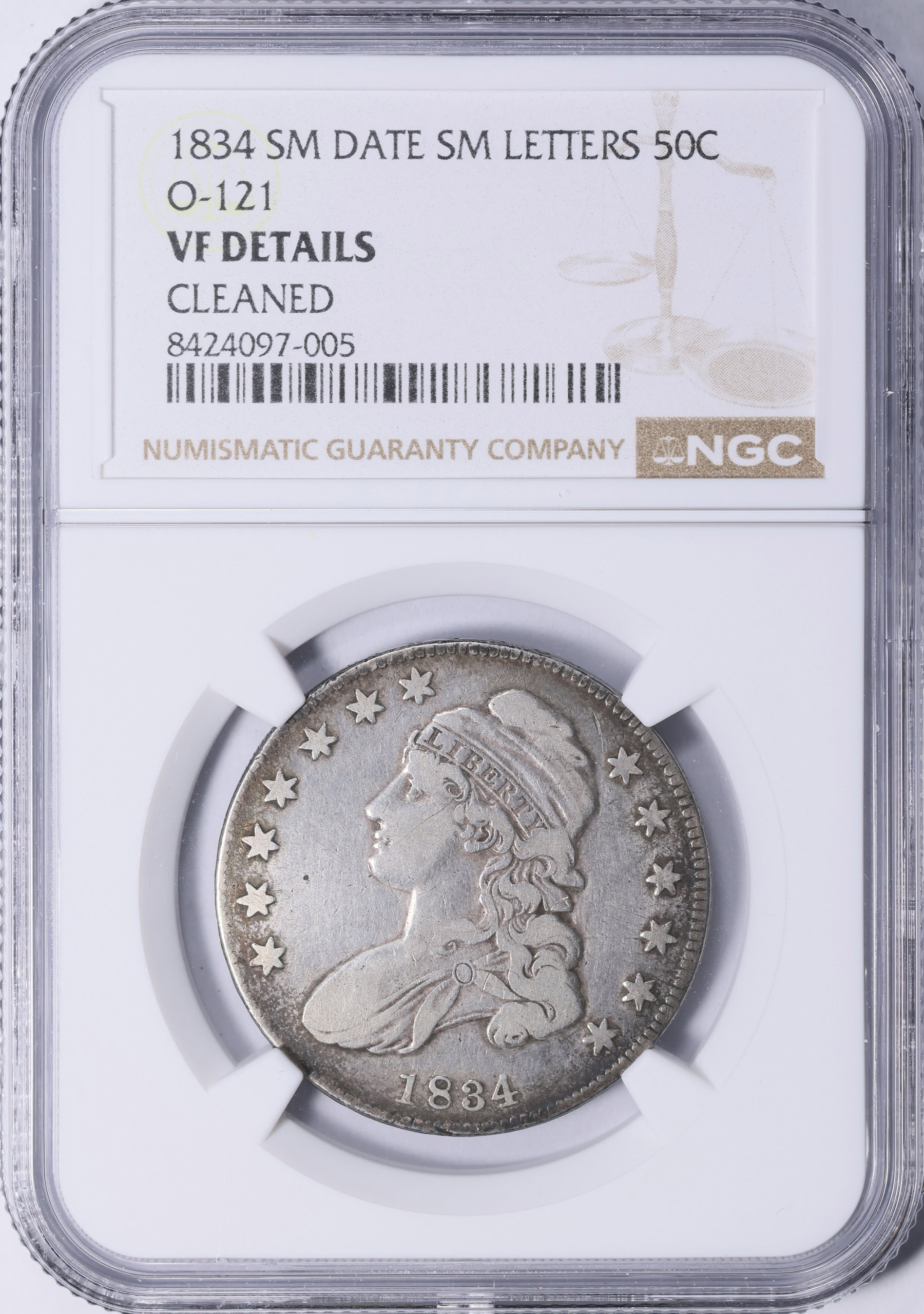 1834 Capped Bust Half Dollar Small Date, Small Letters Overton 121