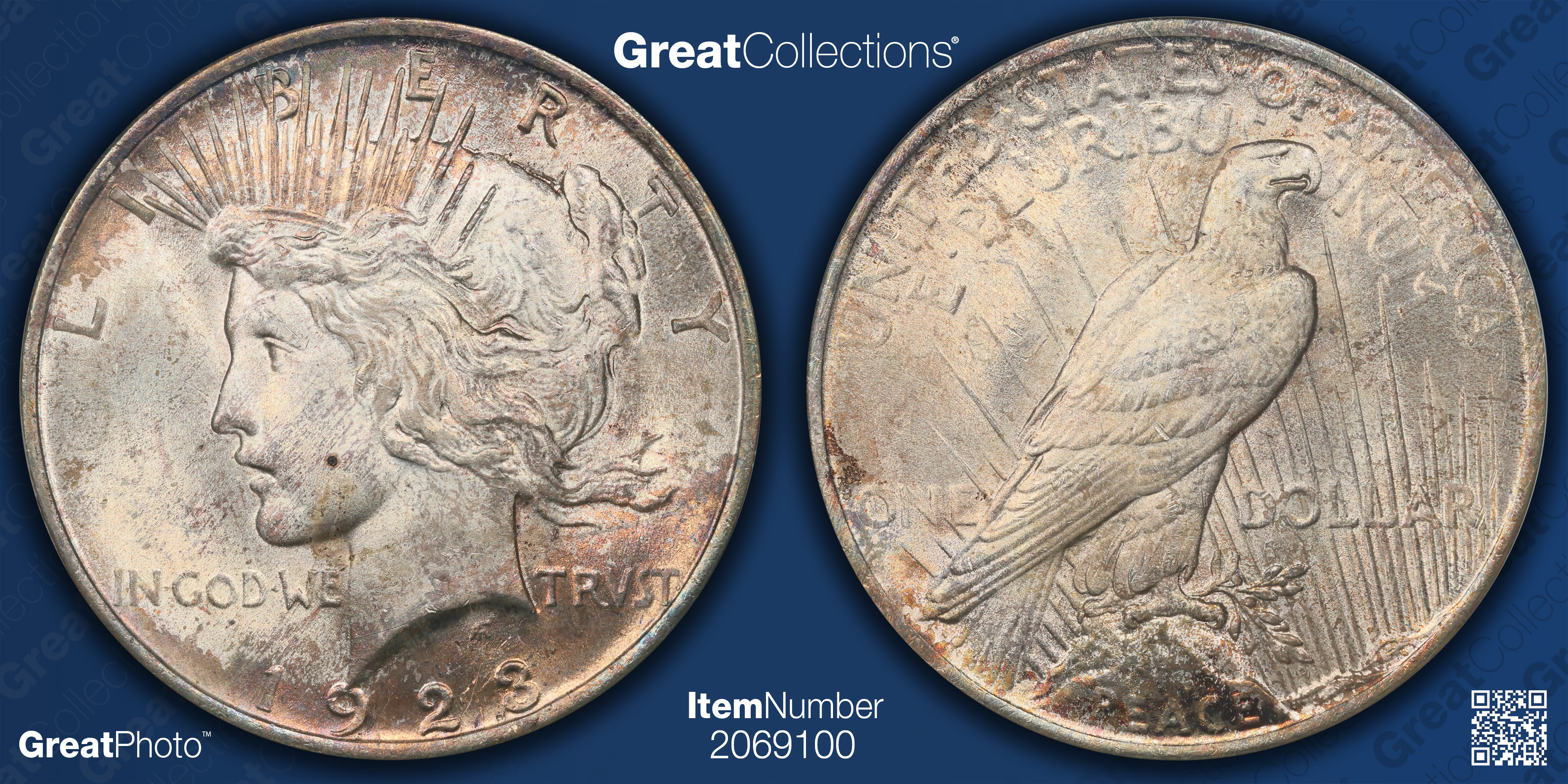 1923 Peace Silver Dollar ANACS MS-64 OH (Toned) (Item 2069100