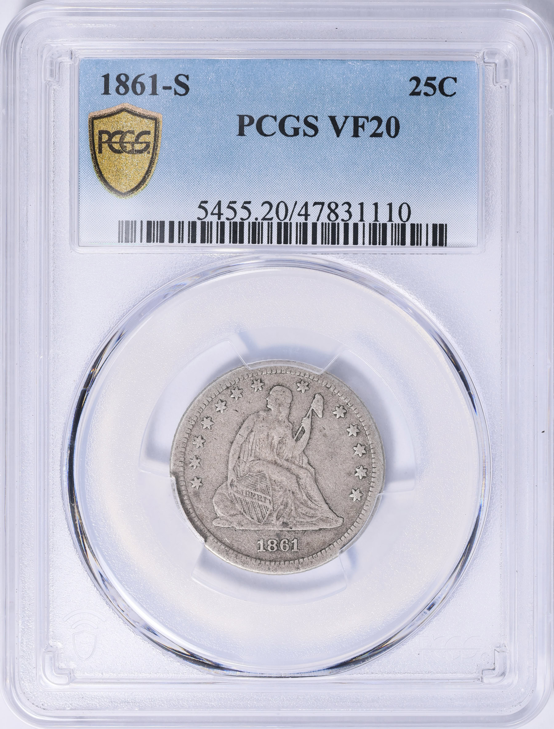 1861-S Seated Liberty Quarter PCGS VF-20 (Item 2069119