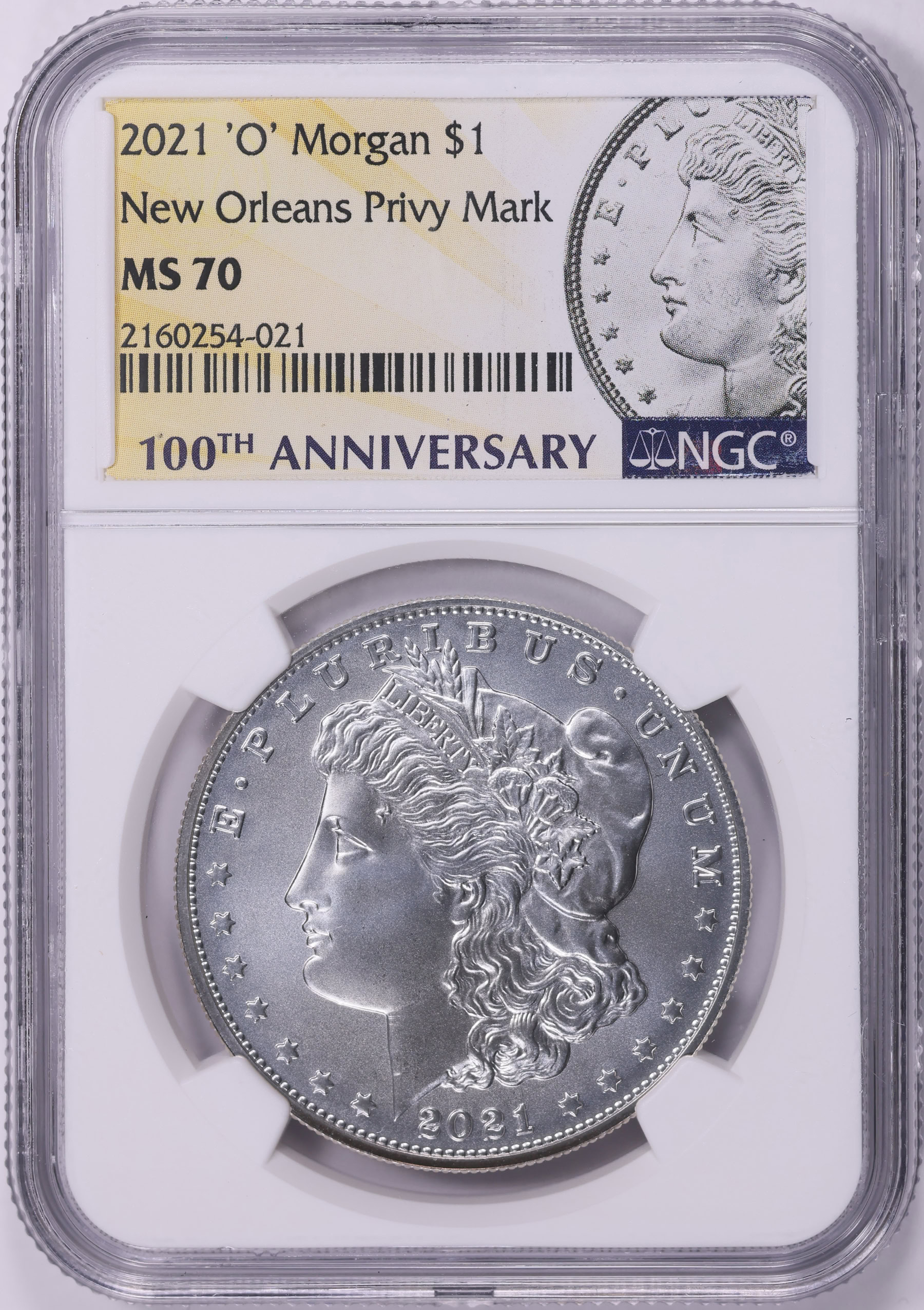2021-O Morgan Silver Dollar O Privy 100th Anniversary NGC MS-70