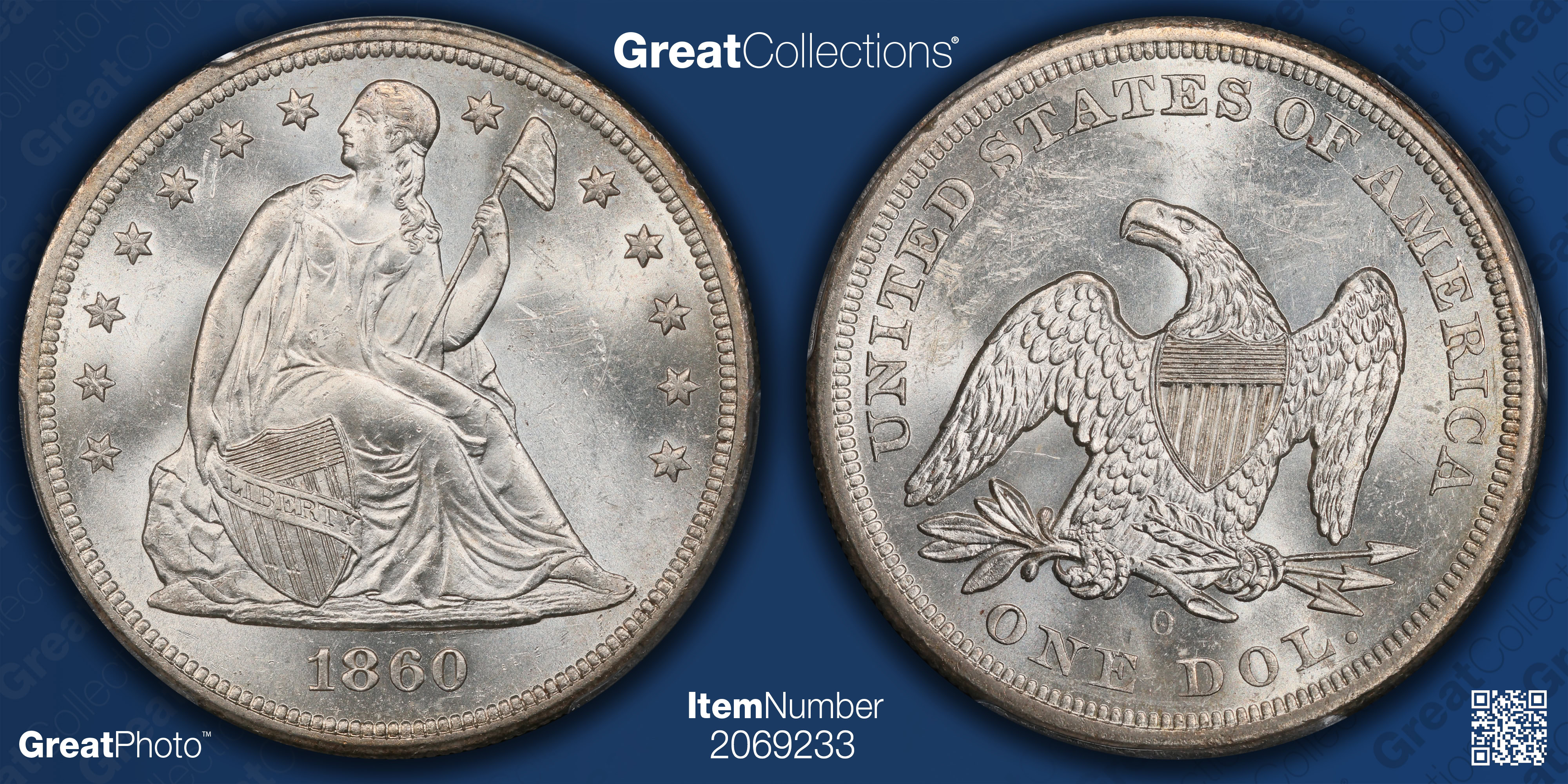 1860-O Seated Liberty Silver Dollar PCGS MS-62+ (Item 2069233