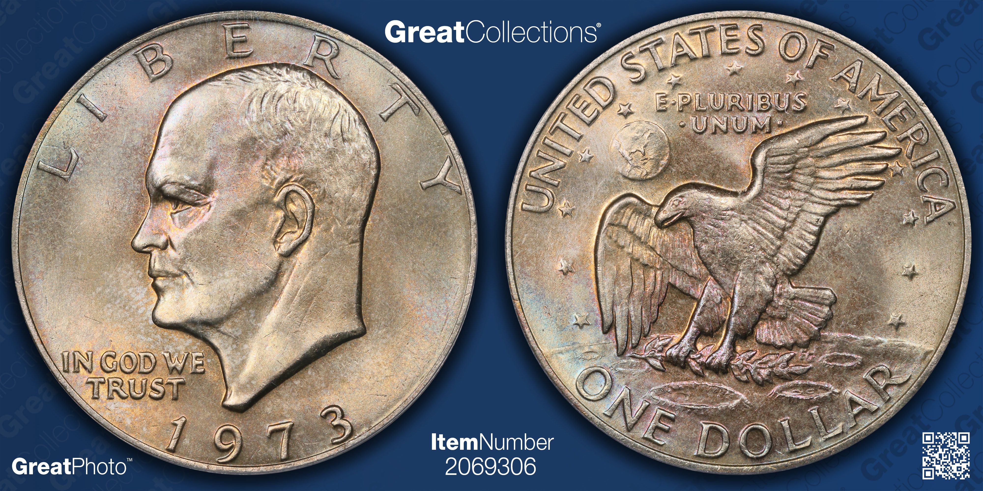 1973 Eisenhower Dollar PCGS MS-65 (CAC Green) (Toned) (Item