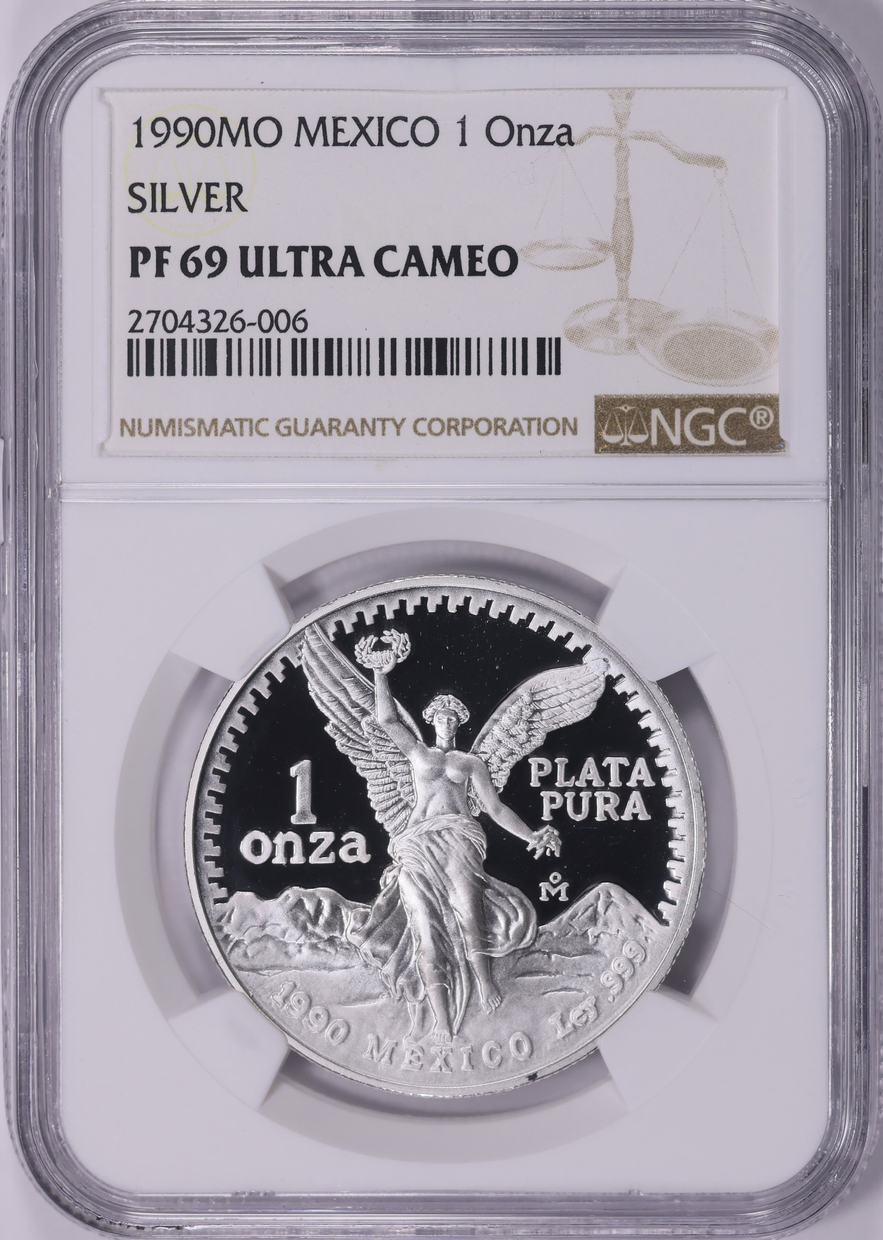 Mexico 1990-Mo Silver Onza Libertad KM-494.5 NGC Proof-69 UC (Item