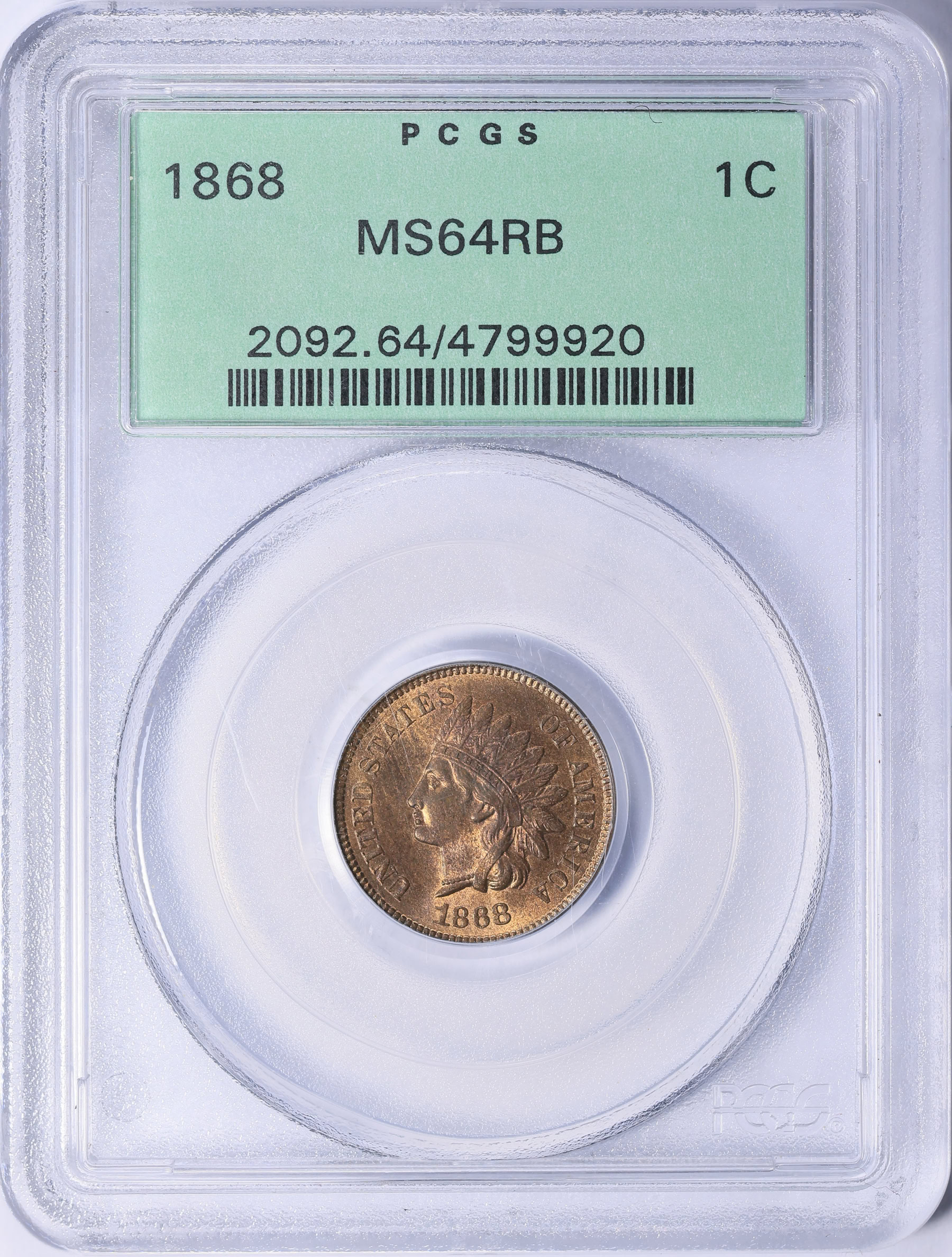 1868 Indian Cent PCGS MS-64 RB OGH (Item 2069518