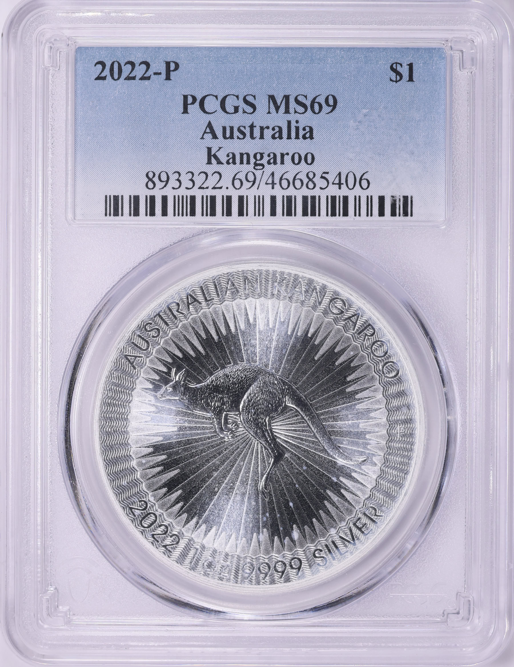 Australia 2022-P Silver Dollar Kangaroo KM-3695 PCGS MS-69 (Item ...