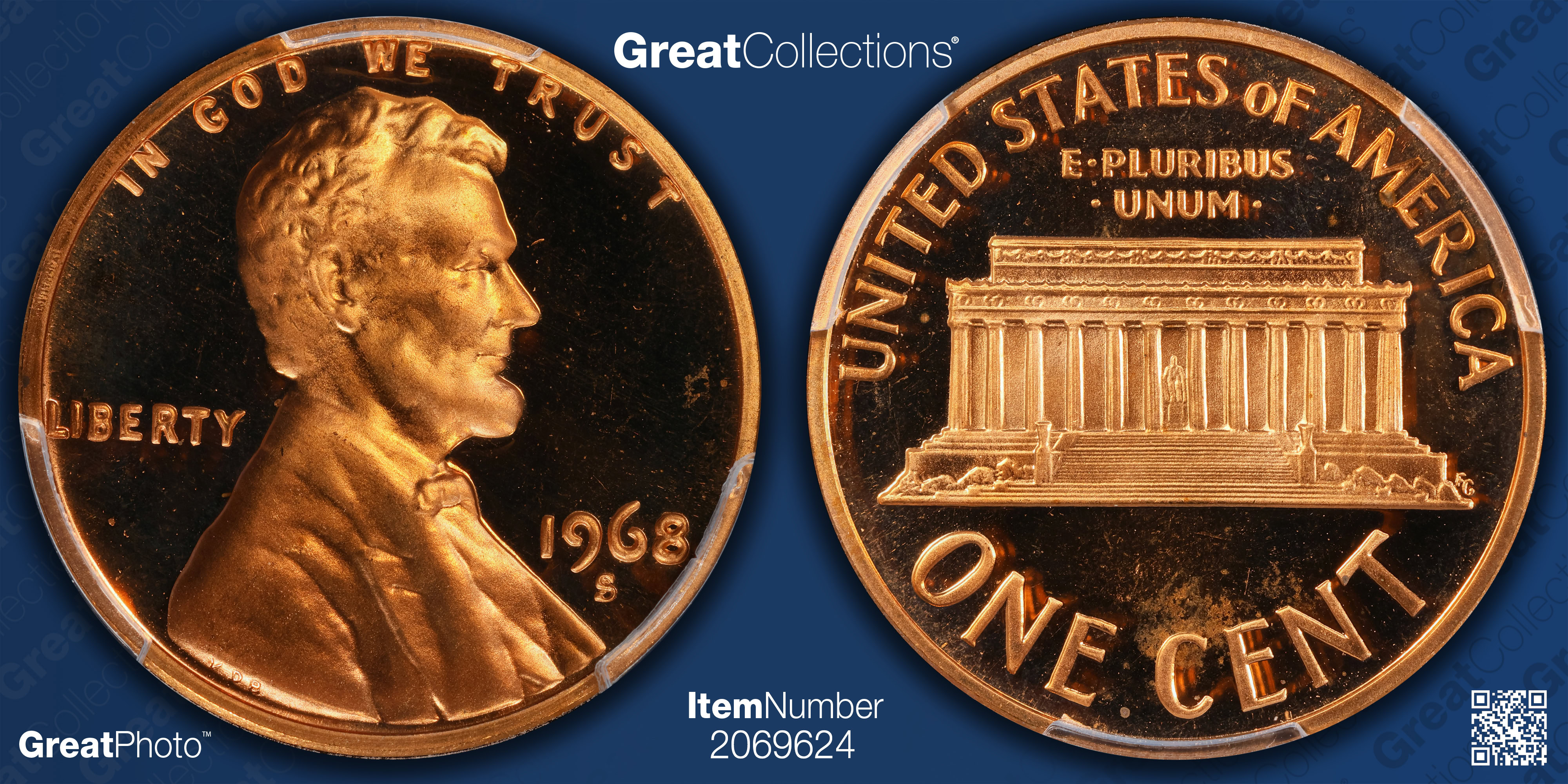 1968-S Lincoln Cent PCGS Proof-69 RD DCAM (Item 2069624