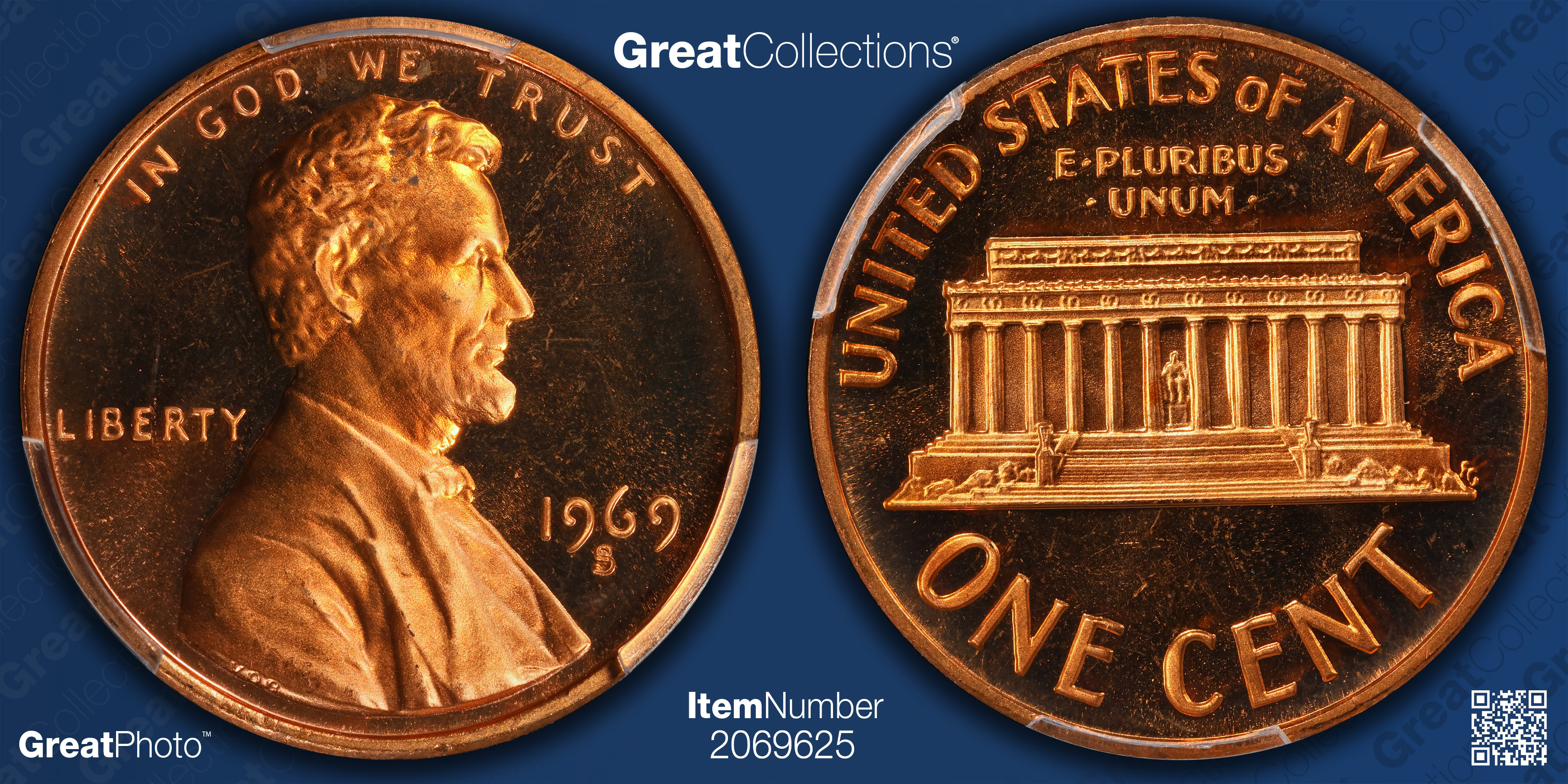 1969-S Lincoln Cent PCGS Proof-69 DCAM (Item 2069625
