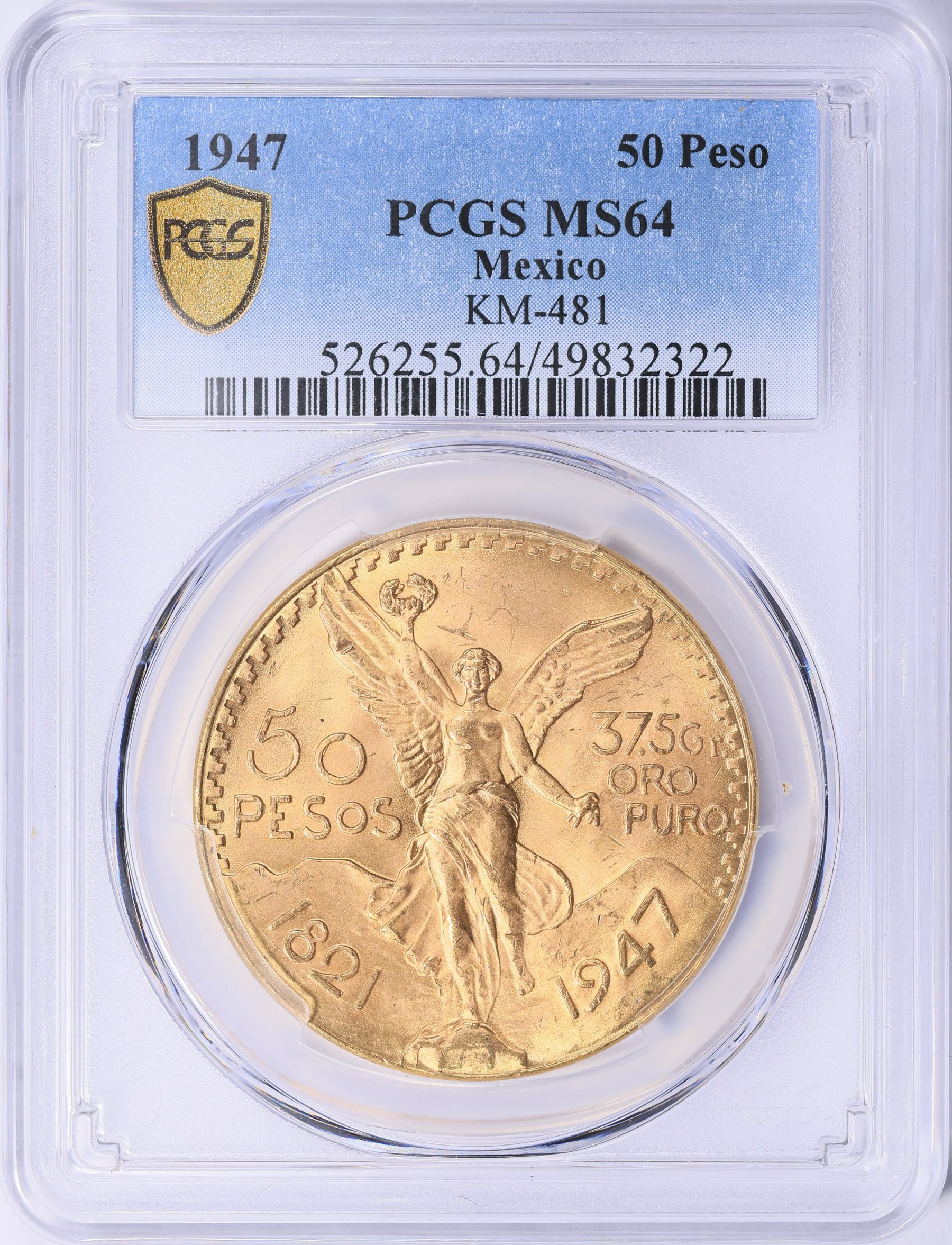 Mexico 1947 Gold 50 Pesos KM-481 PCGS MS-64 (AGW = 1.2057 oz