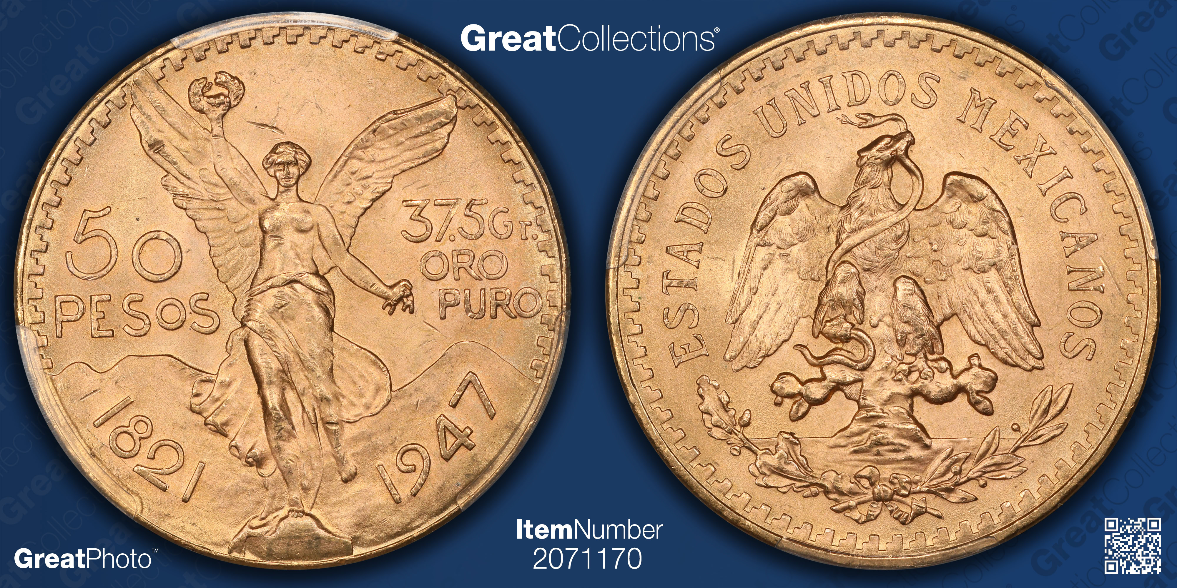 Mexico 1947 Gold 50 Pesos KM-481 PCGS MS-64 (AGW = 1.2057 oz