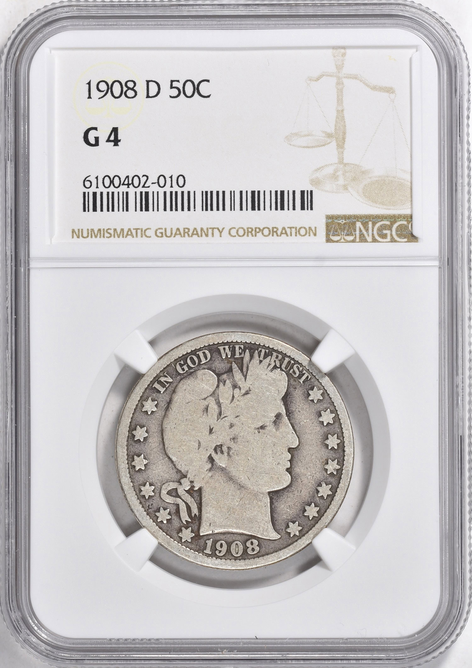 1908-D Barber Half Dollar NGC G-04 (Item 2072351