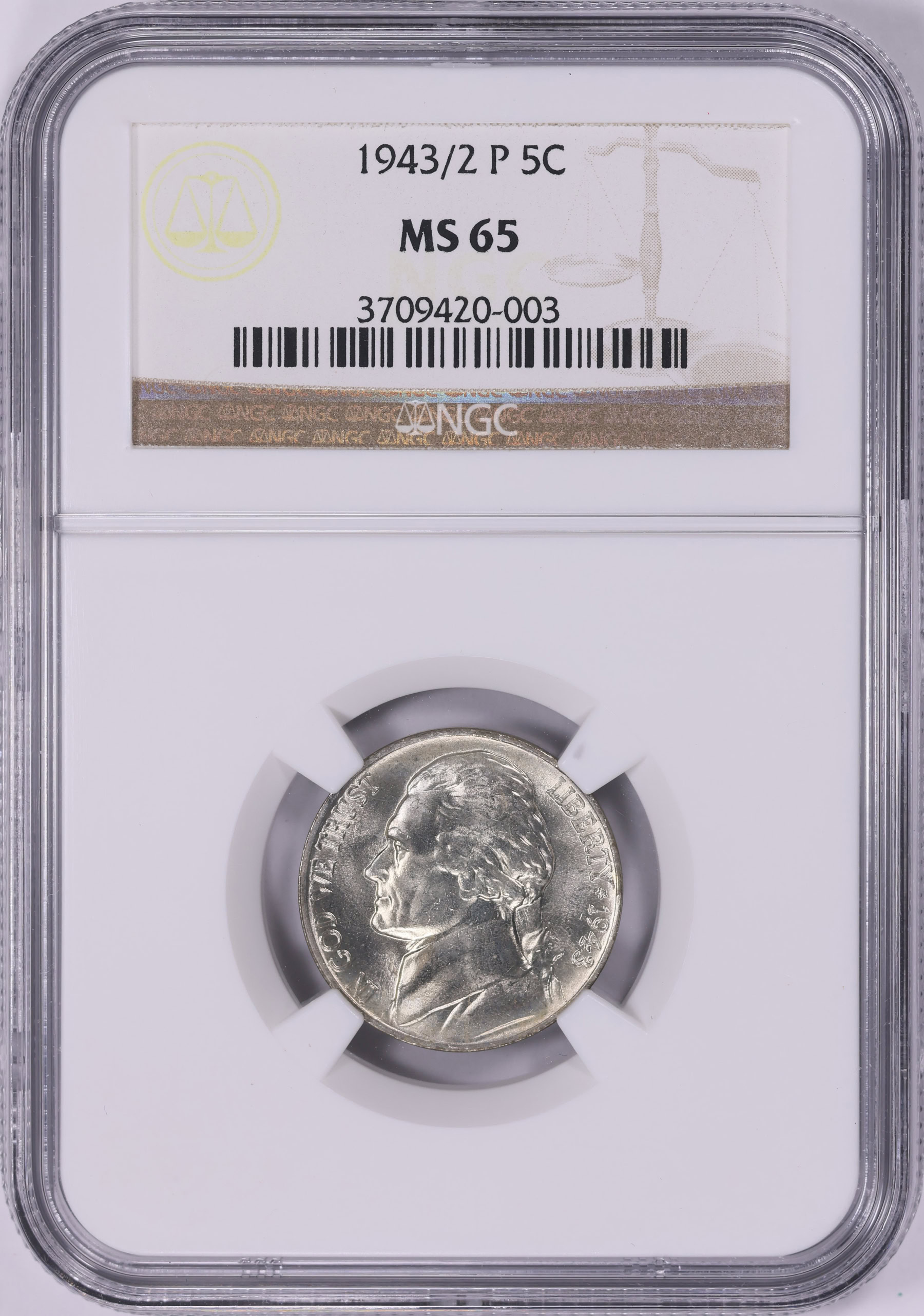 4968【NGC鑑定品MS65】1983年 中国 壱圓 萬里の長城 古銭　特年 1943/2-P Jefferson Nickel NGC MS-65 (Item 2072535