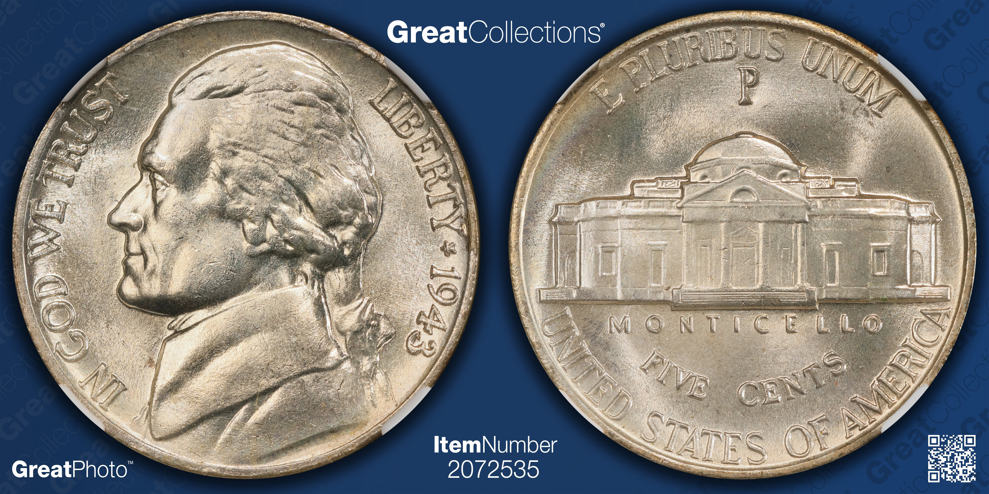 1943/2-P Jefferson Nickel NGC MS-65 (Item 2072535