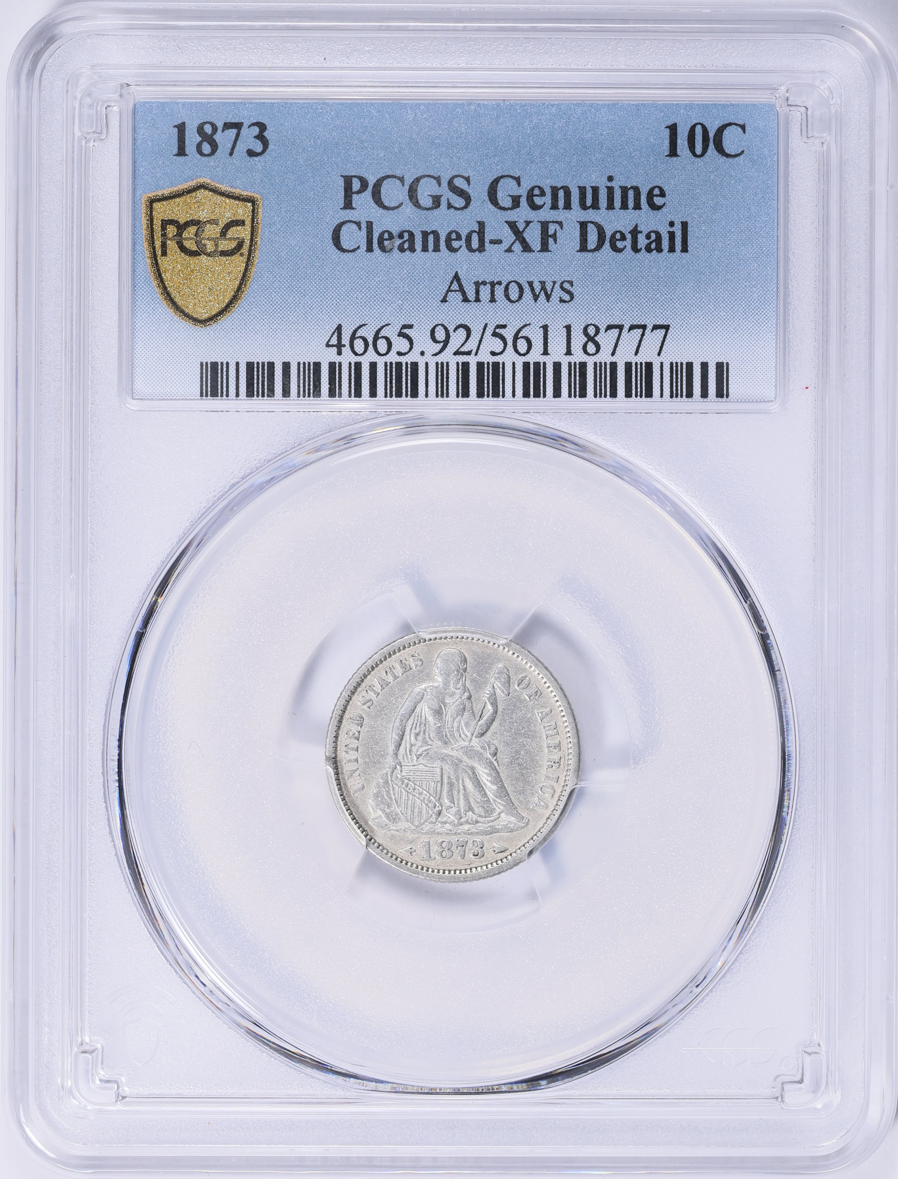 1873 Seated Liberty Dime Arrows PCGS Genuine XF Details (Item