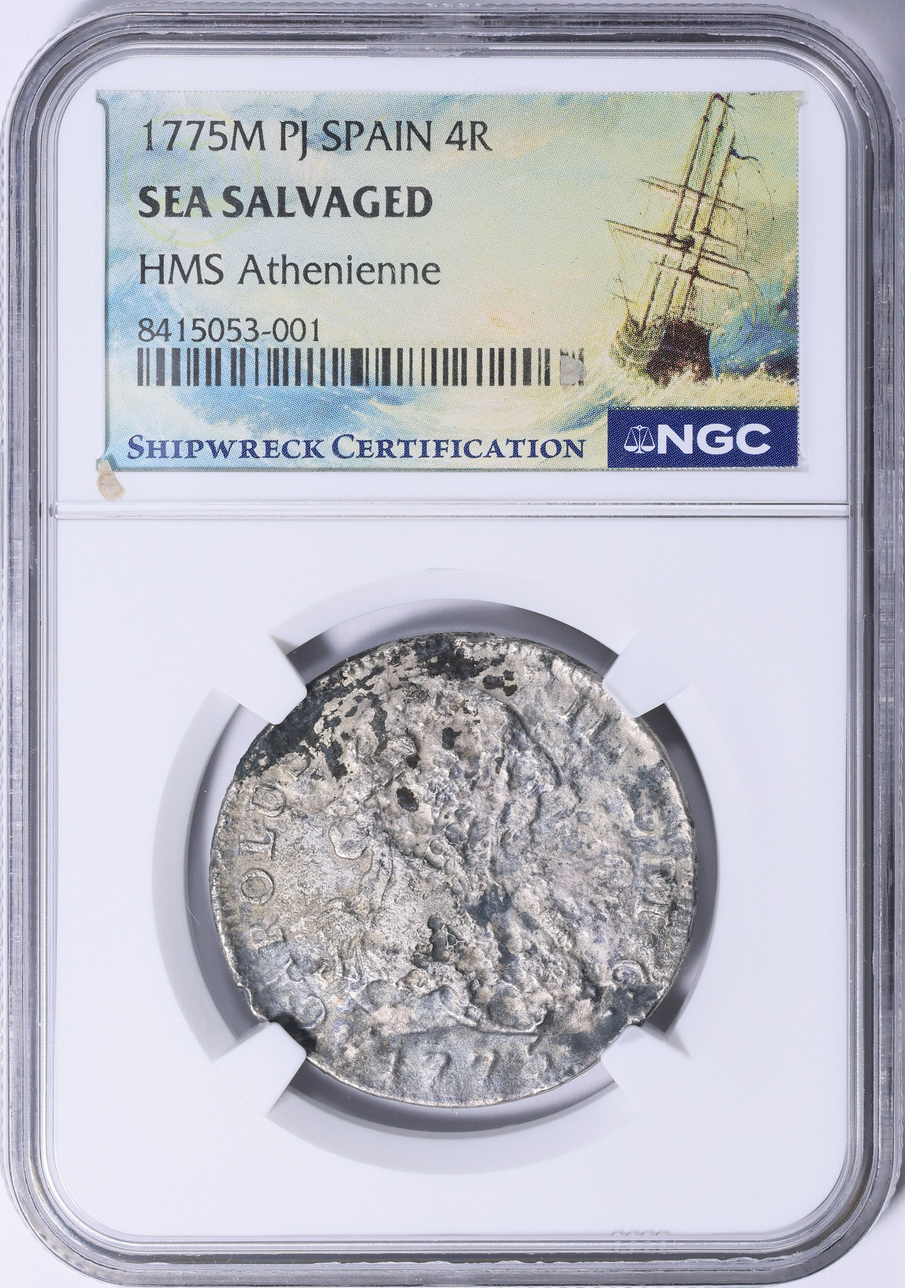 Spain 1775-M PJ Silver 4 Reales KM-413.1 NGC Sea Salvaged (HMS