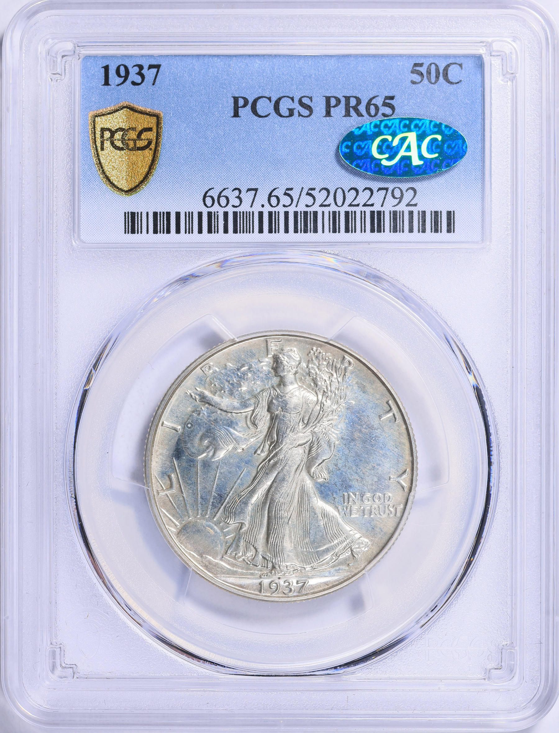 1937 Walking Liberty Half Dollar PCGS Proof-65 (CAC Green) (Item