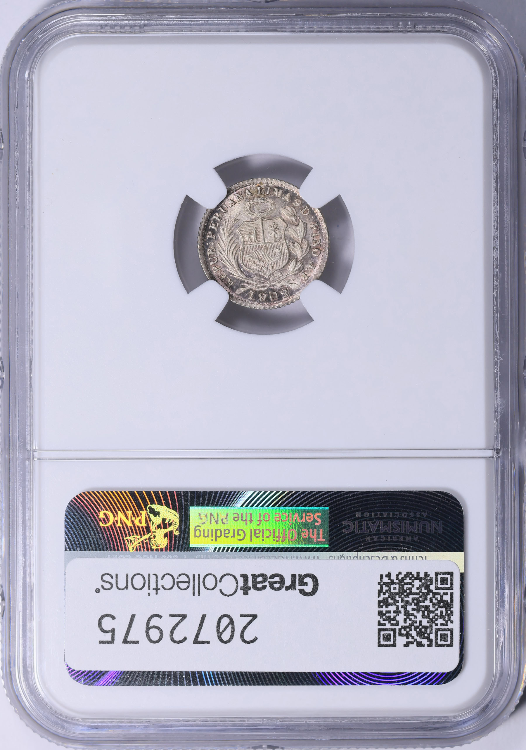 Peru 1902/892-JF Silver 1/2 Dinero KM-206.2 NGC MS-65 (Item