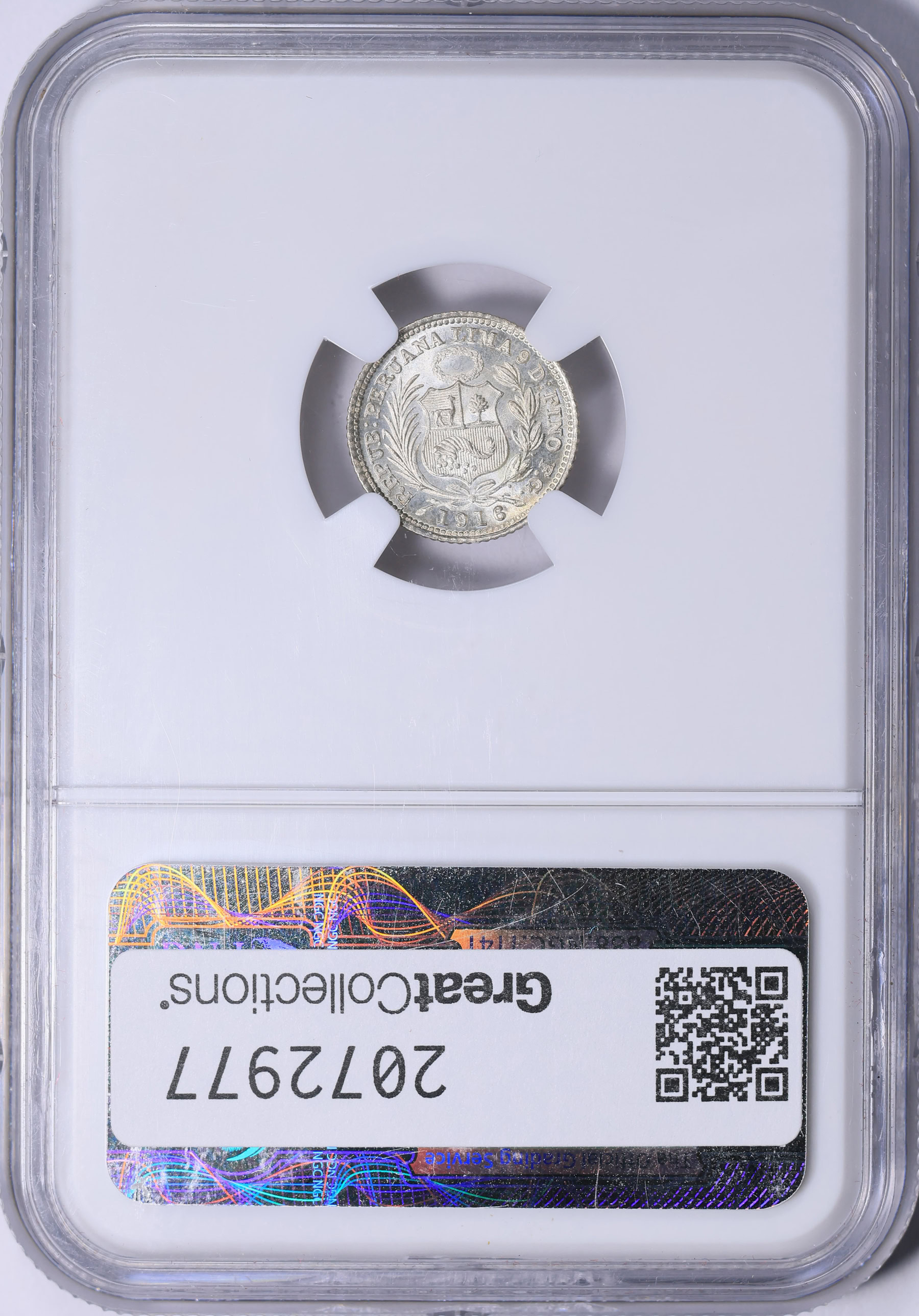 Peru 1916-FG Silver 1/2 Dinero KM-206.2 NGC MS-66 (Item 2072977