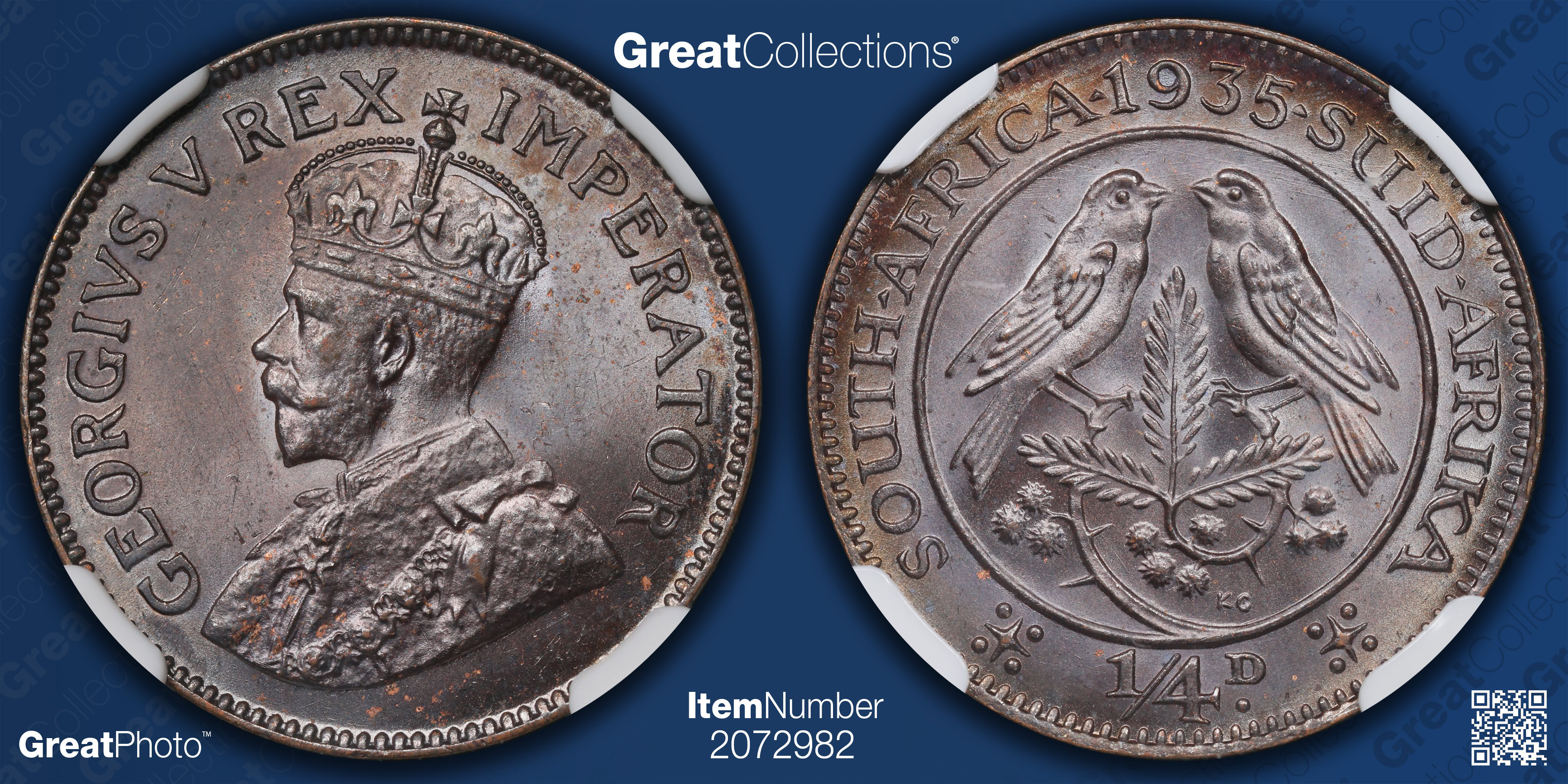 South Africa 1935 1/4 Penny KM-12.3 NGC MS-65 BN (Item 2072982