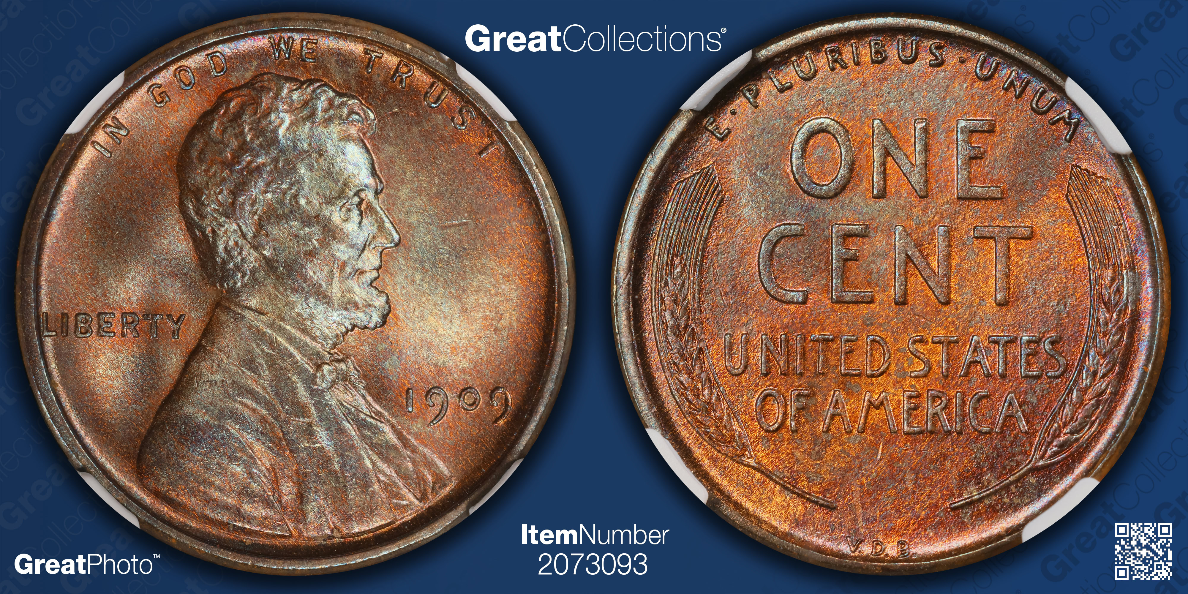 1909 Lincoln Cent V.D.B. NGC MS-65 BN (Item 2073093
