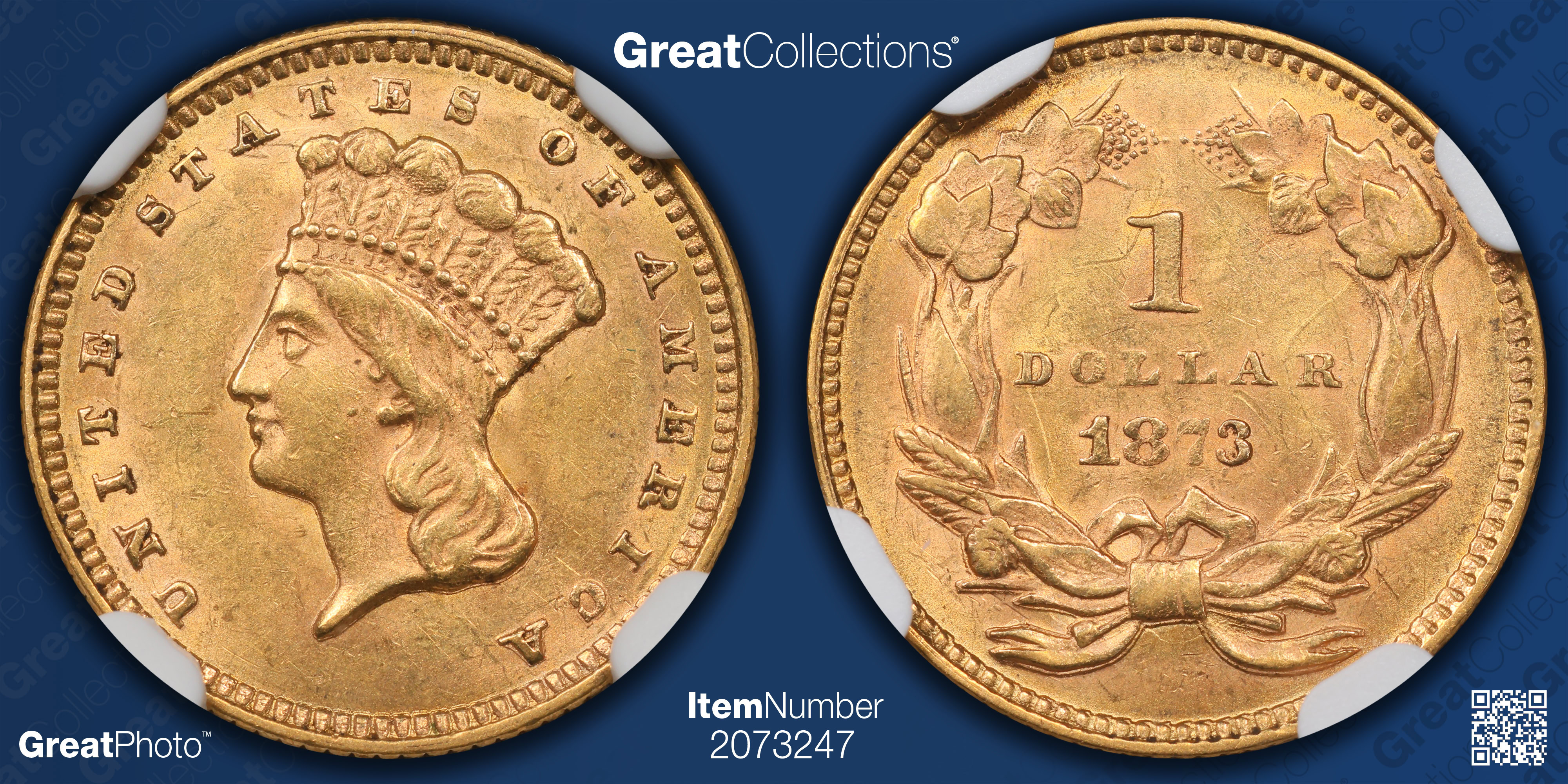 1873 Indian Princess Gold Dollar Open 3 NGC MS-61 (Lambert